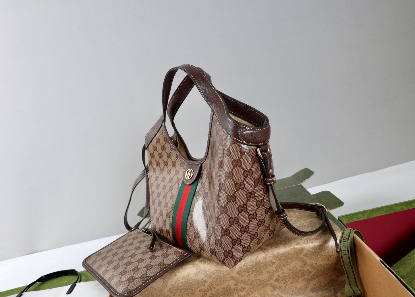Gucci 26s Giglio Small Tote Bag Sand Brown Fabric