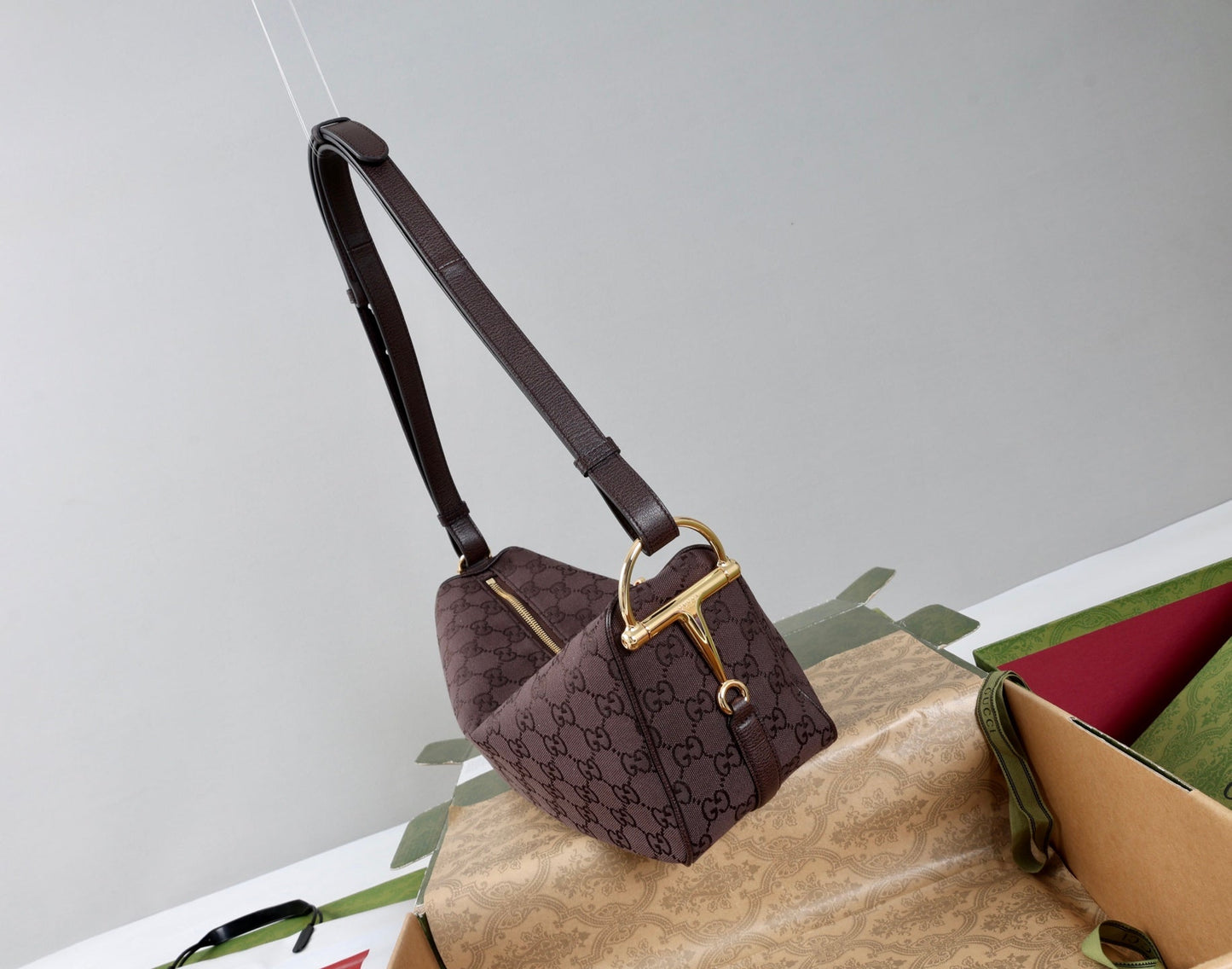 GG Half Horsebit Medium Shoulder Bag Brown Canvas