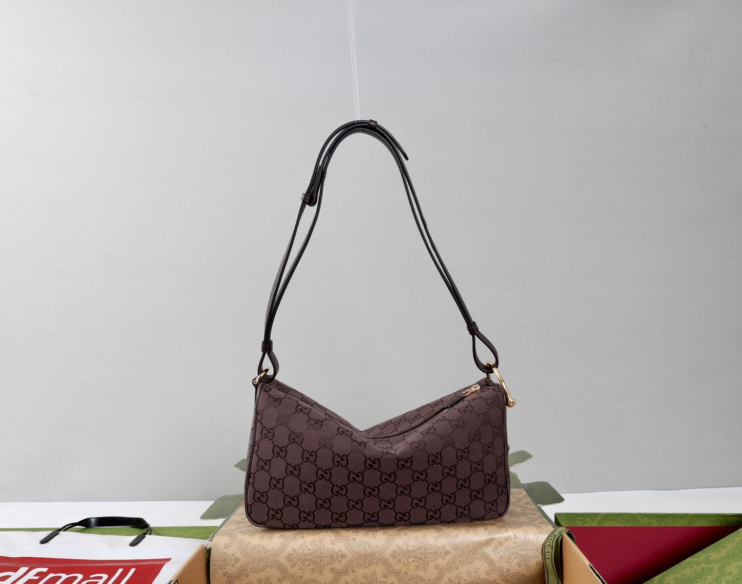 GG Half Horsebit Medium Shoulder Bag Brown Canvas