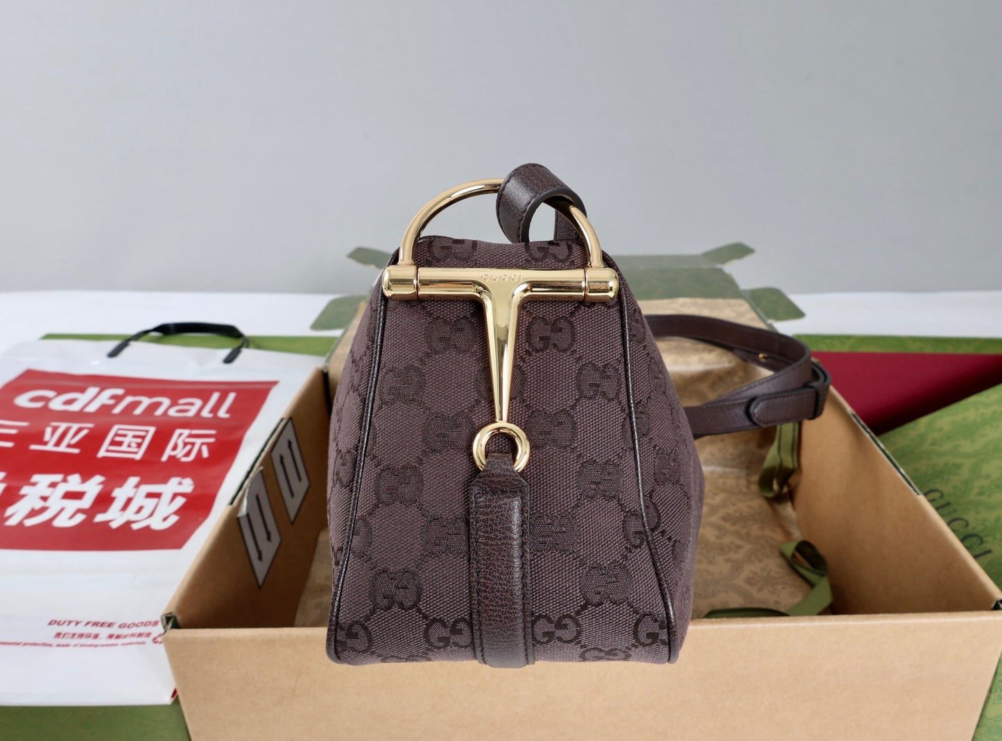 GG Half Horsebit Medium Shoulder Bag Brown Canvas