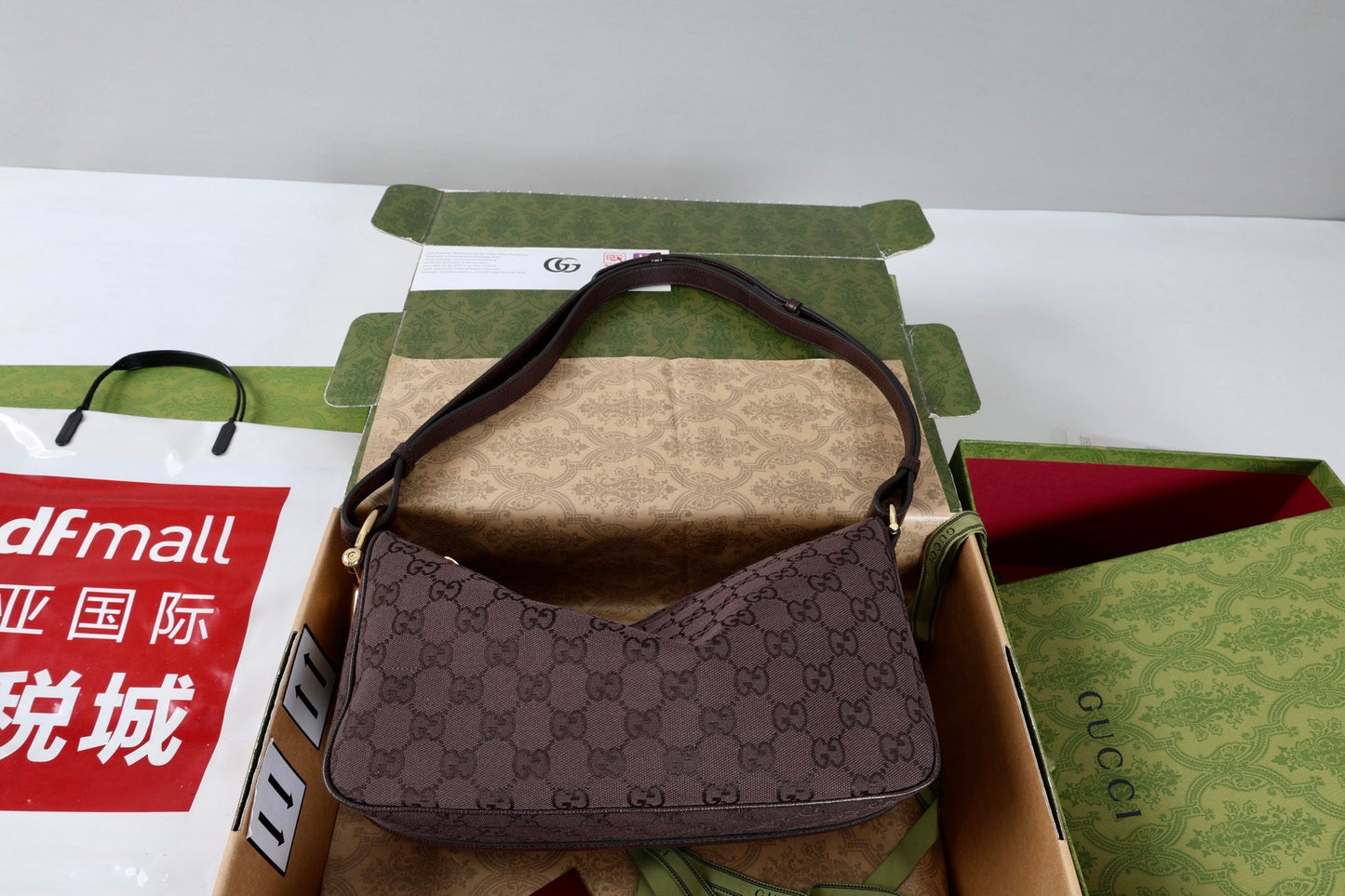 GG Half Horsebit Medium Shoulder Bag Brown Canvas