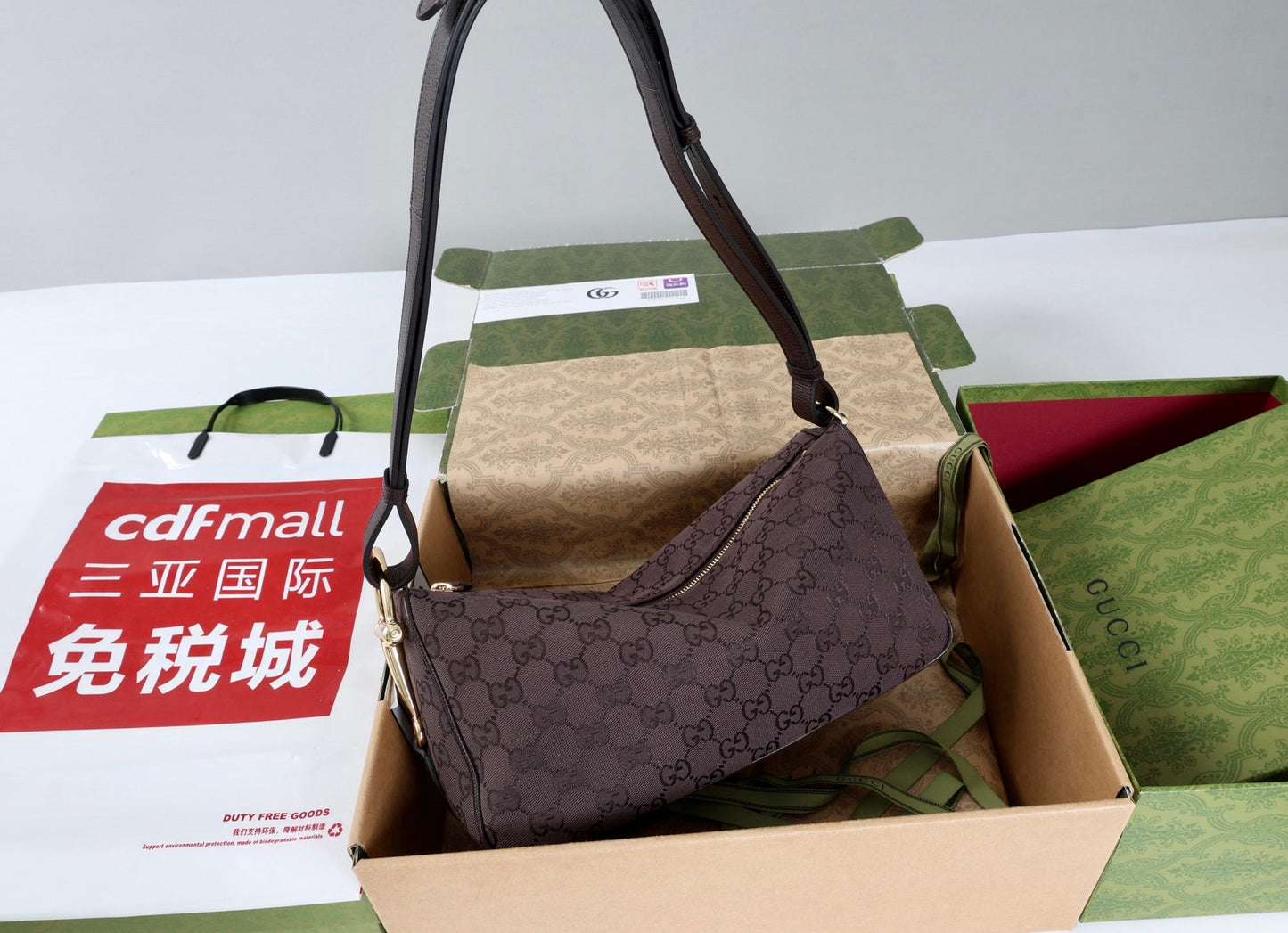 GG Half Horsebit Medium Shoulder Bag Brown Canvas
