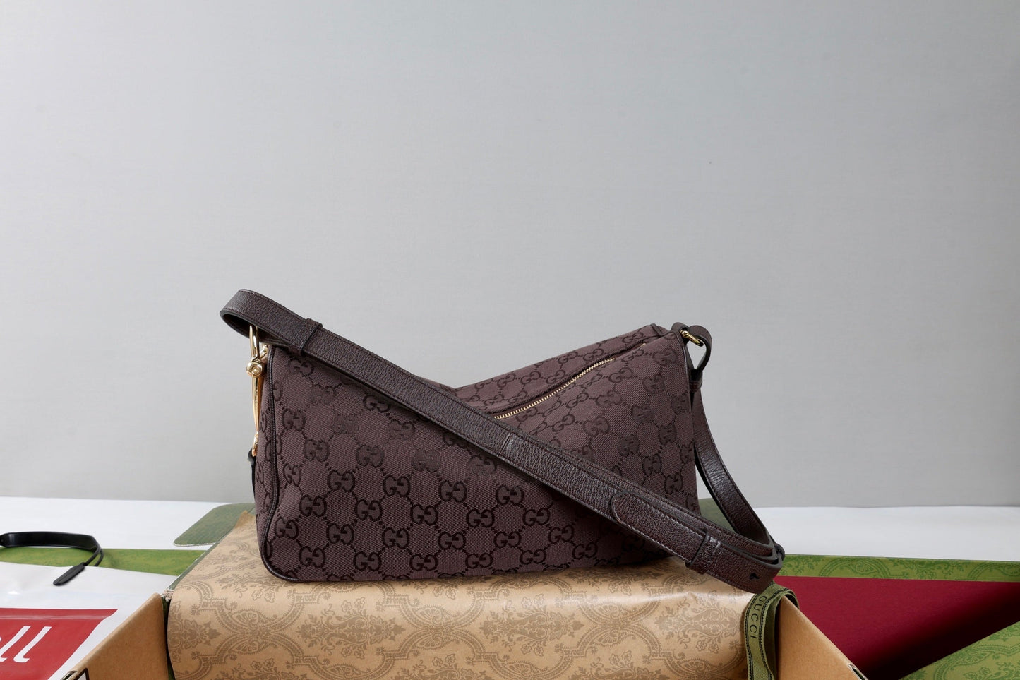 GG Half Horsebit Medium Shoulder Bag Brown Canvas