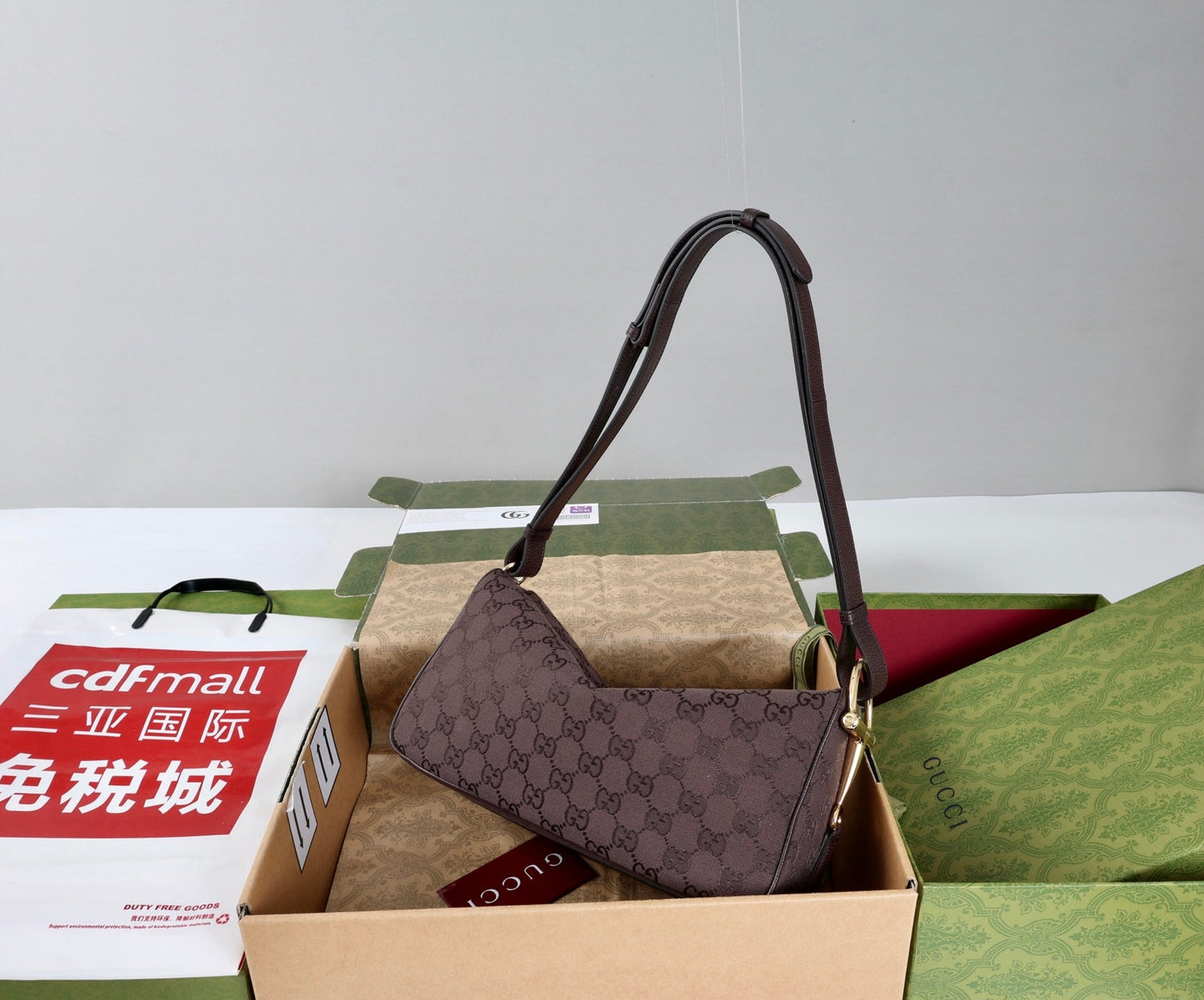 GG Half Horsebit Medium Shoulder Bag Brown Canvas