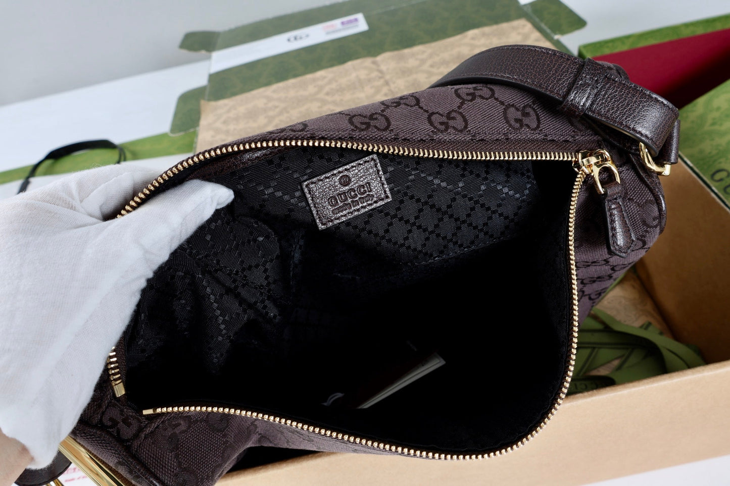 GG Half Horsebit Medium Shoulder Bag Brown Canvas