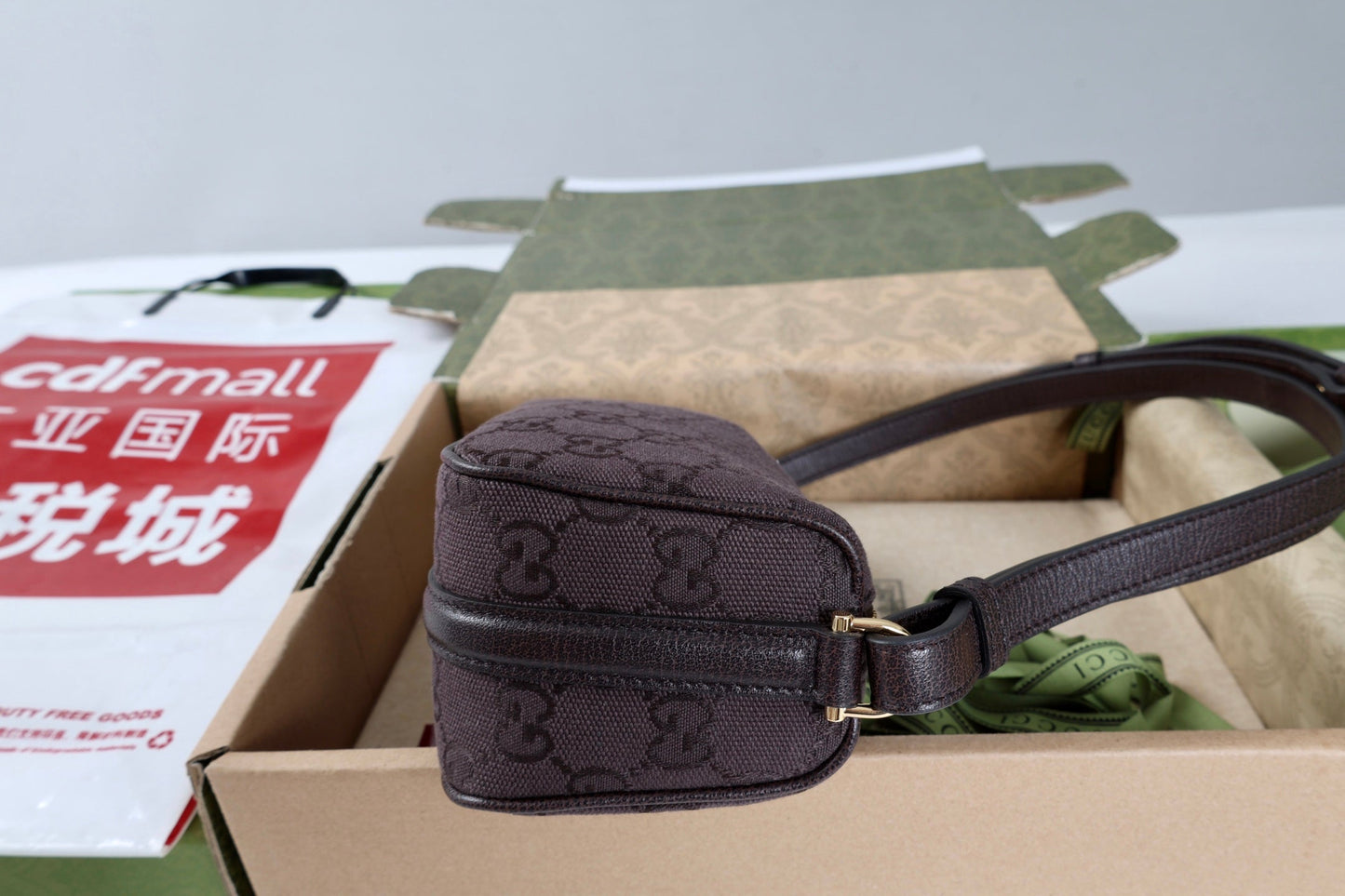 GG Half Horsebit Mini Shoulder Bag Brown Canvas