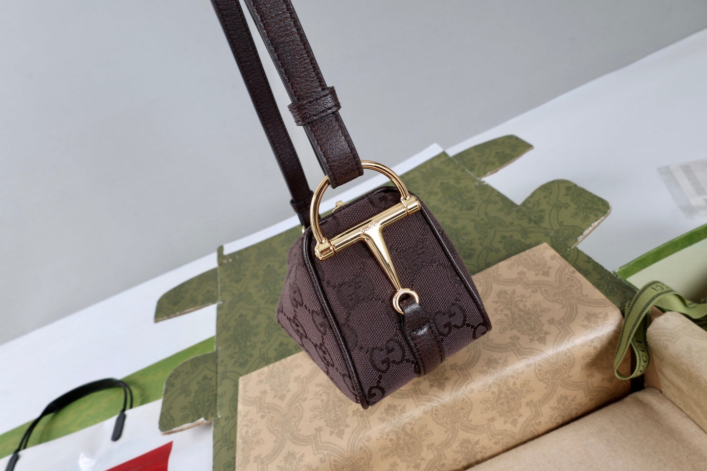 GG Half Horsebit Mini Shoulder Bag Brown Canvas