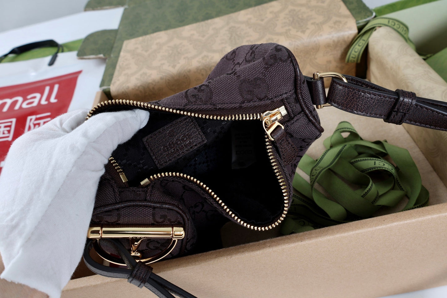 GG Half Horsebit Mini Shoulder Bag Brown Canvas