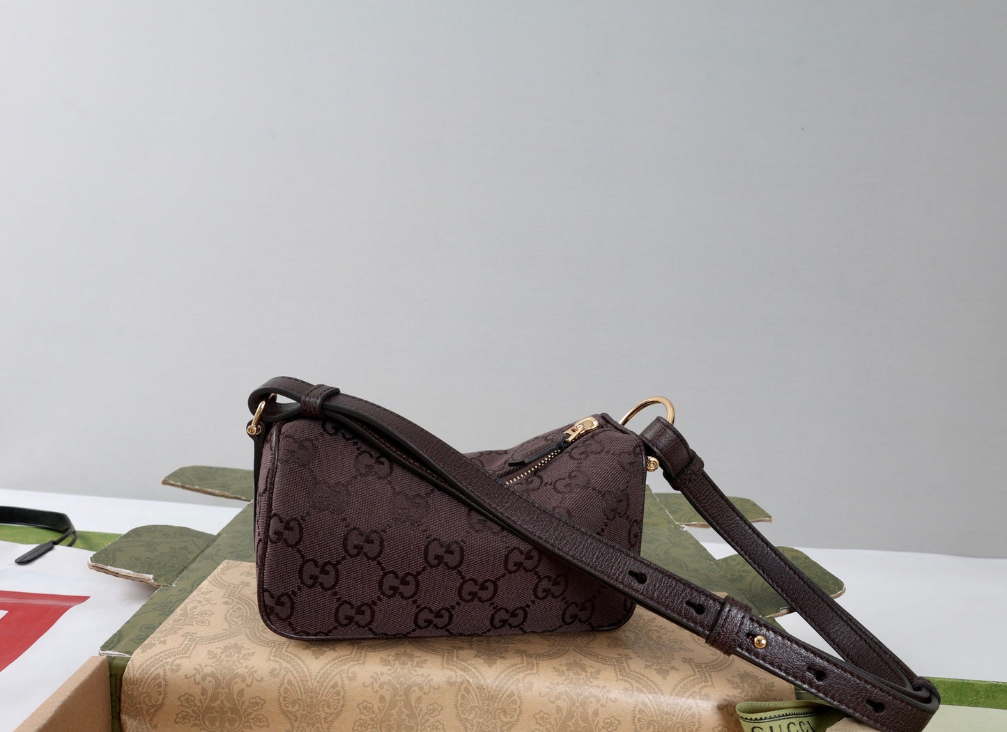 GG Half Horsebit Mini Shoulder Bag Brown Canvas
