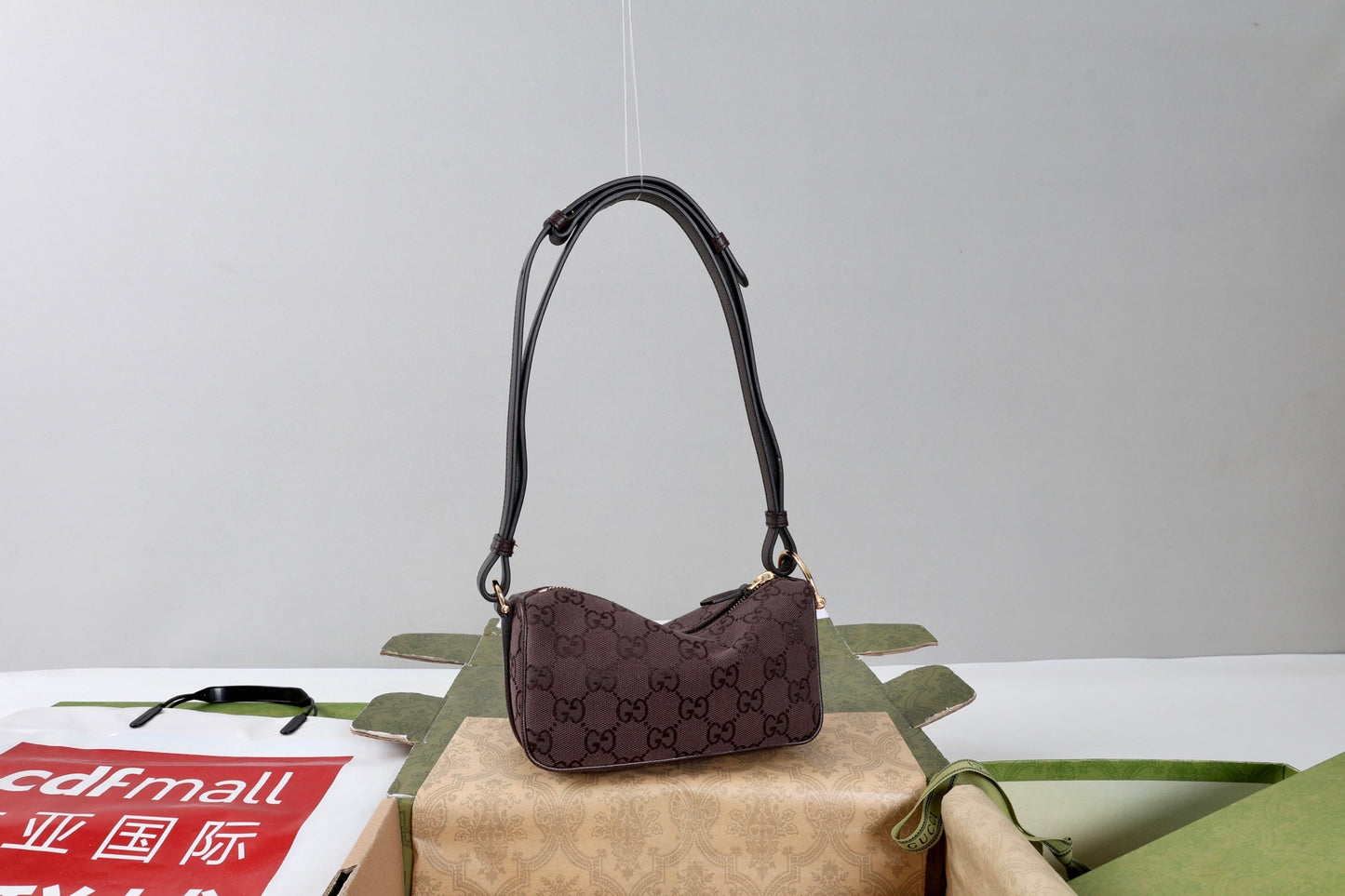 GG Half Horsebit Mini Shoulder Bag Brown Canvas