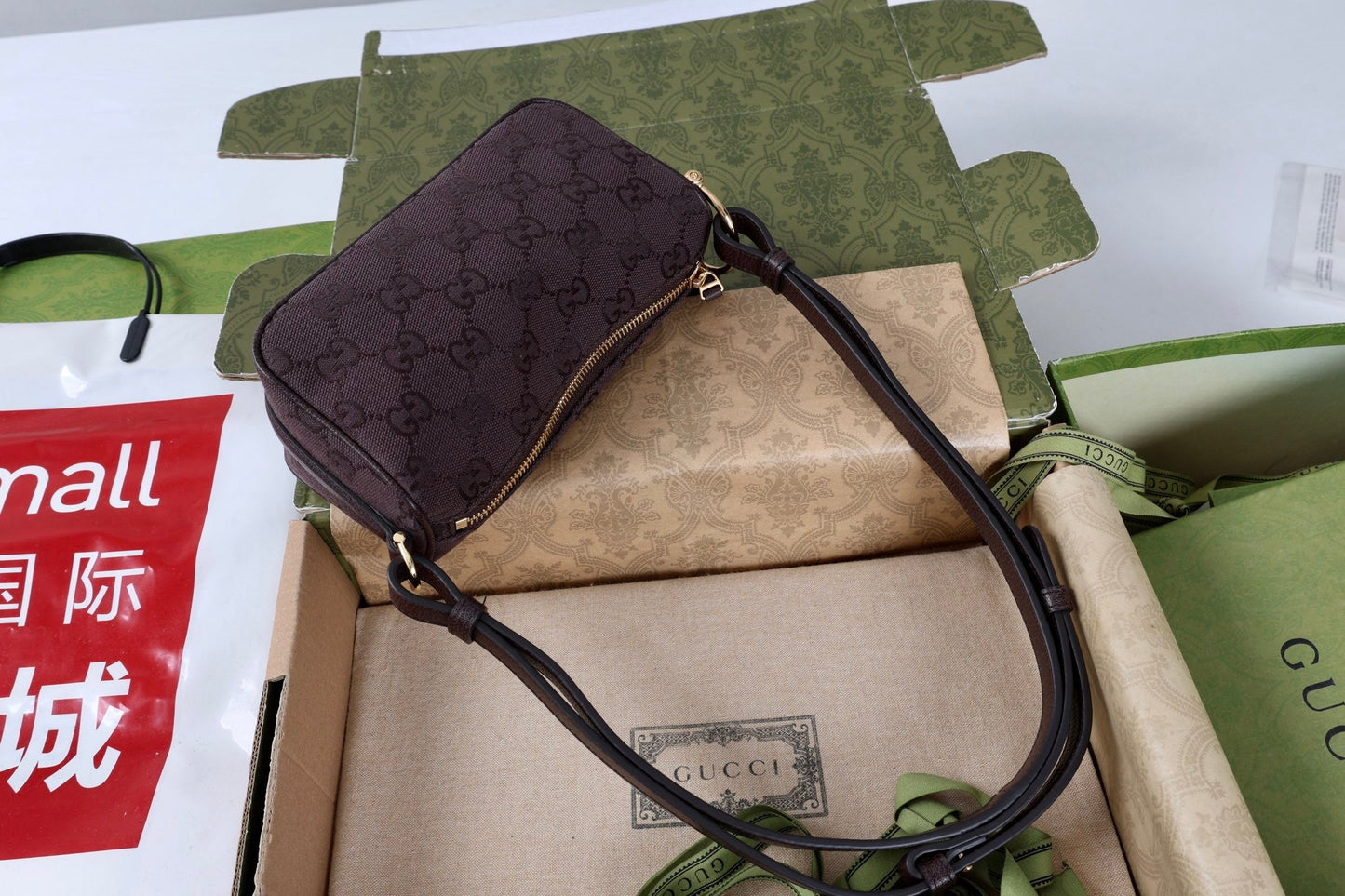 GG Half Horsebit Mini Shoulder Bag Brown Canvas
