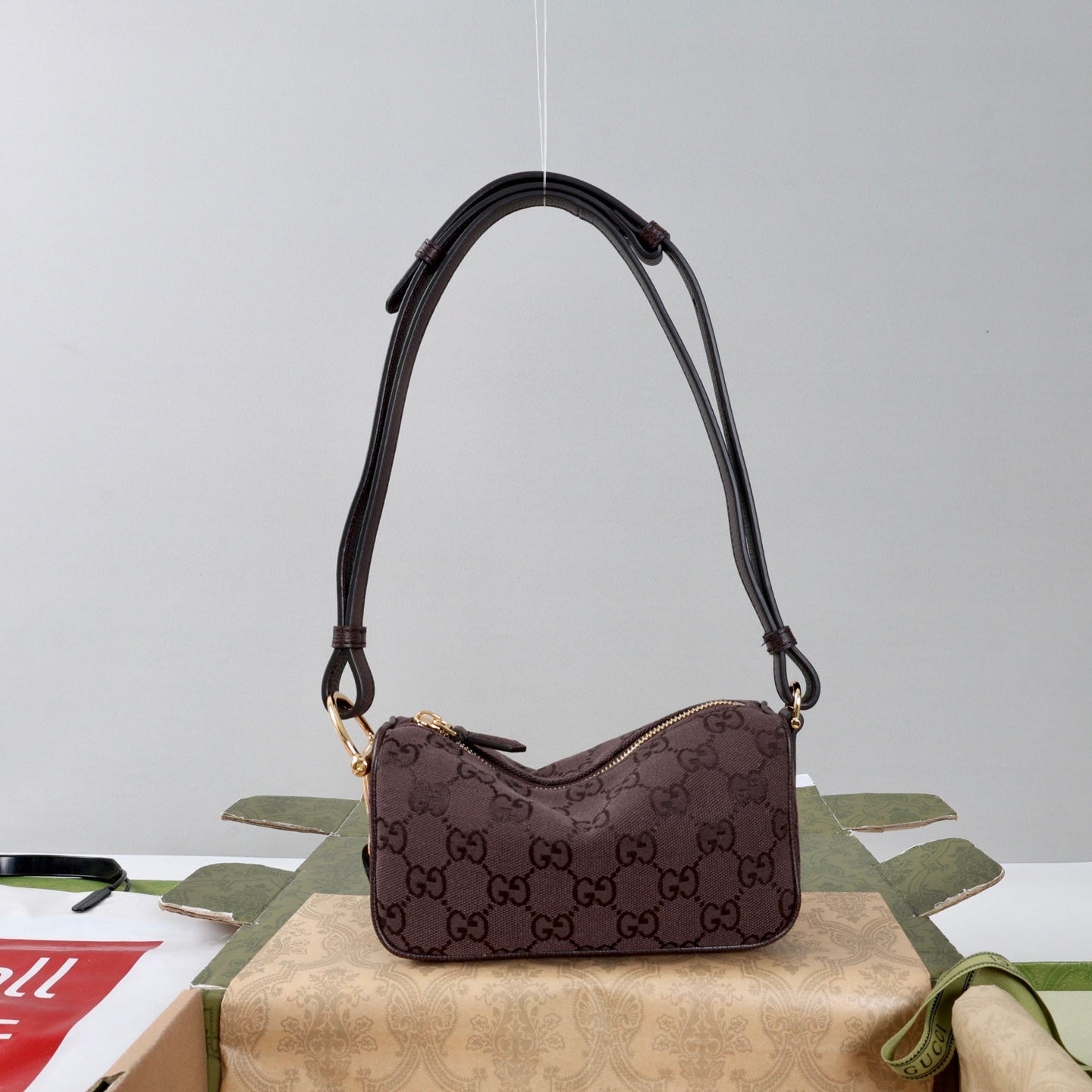 GG Half Horsebit Mini Shoulder Bag Brown Canvas