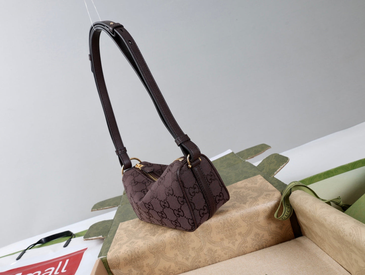 GG Half Horsebit Mini Shoulder Bag Brown Canvas