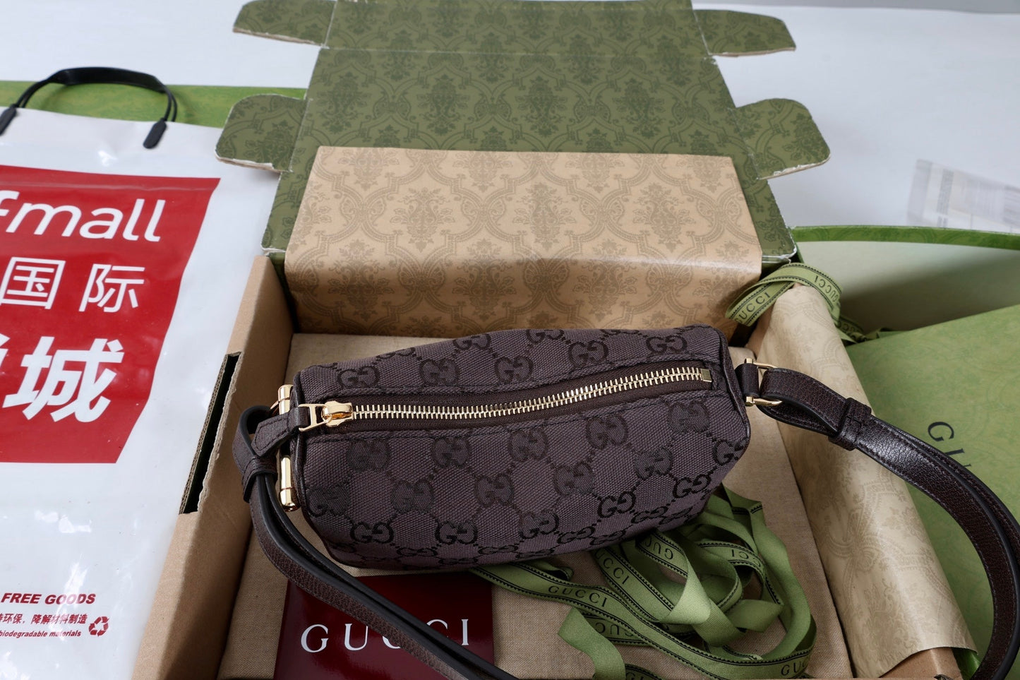 GG Half Horsebit Mini Shoulder Bag Brown Canvas