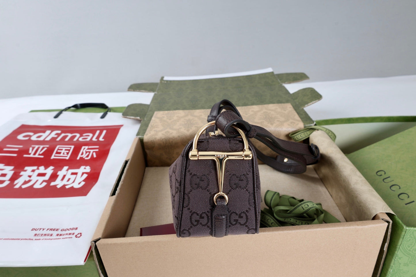 GG Half Horsebit Mini Shoulder Bag Brown Canvas