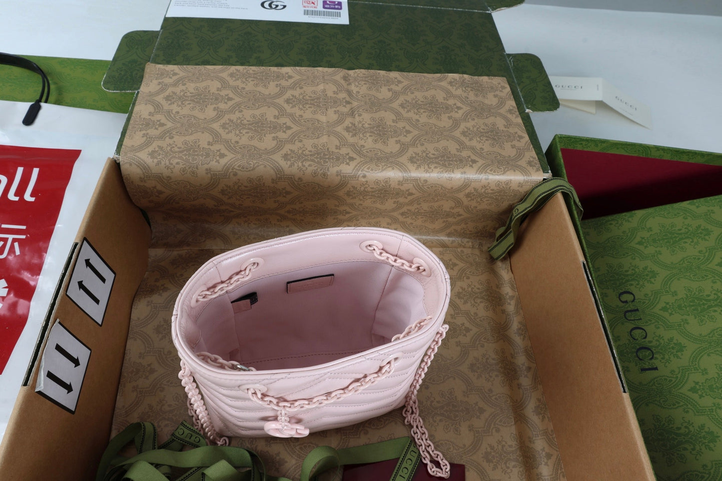 Gucci 26s Marmont Nano Bucket Bag Light Pink Quilted Leather