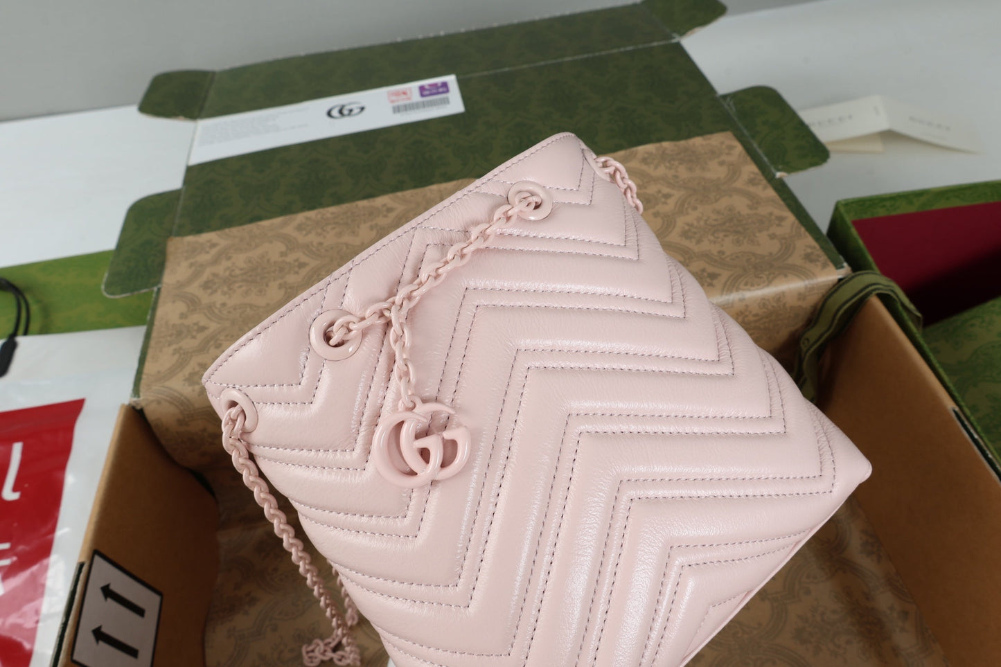 Gucci 26s Marmont Nano Bucket Bag Light Pink Quilted Leather