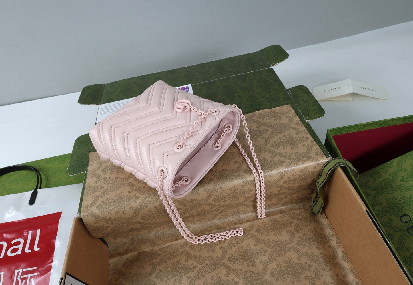 Gucci 26s Marmont Nano Bucket Bag Light Pink Quilted Leather