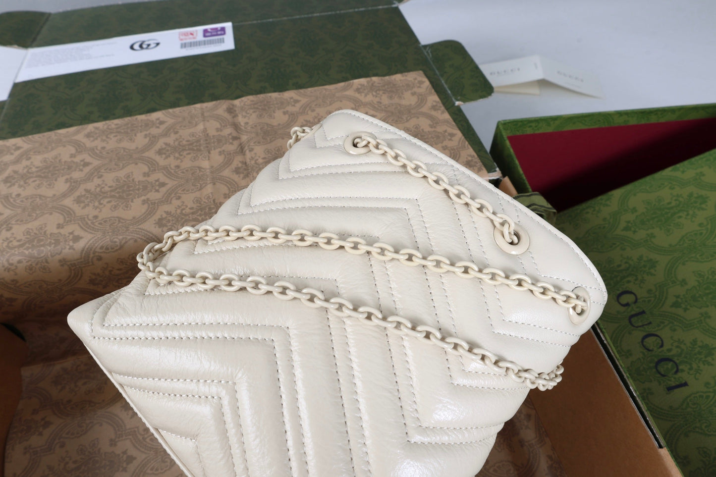 Gucci 26s Marmont Nano Bucket Bag Ivory Quilted Leather
