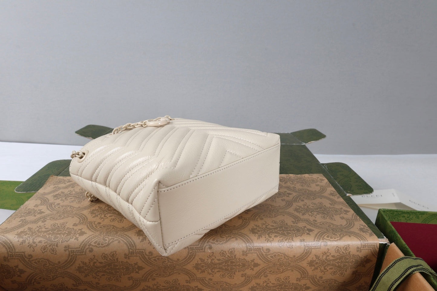 Gucci 26s Marmont Nano Bucket Bag Ivory Quilted Leather