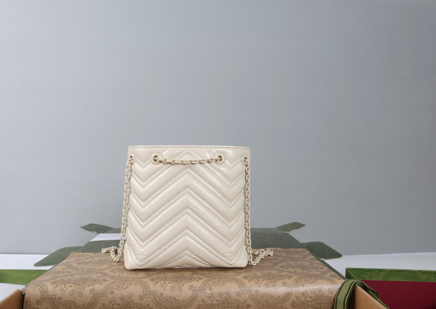 Gucci 26s Marmont Nano Bucket Bag Ivory Quilted Leather