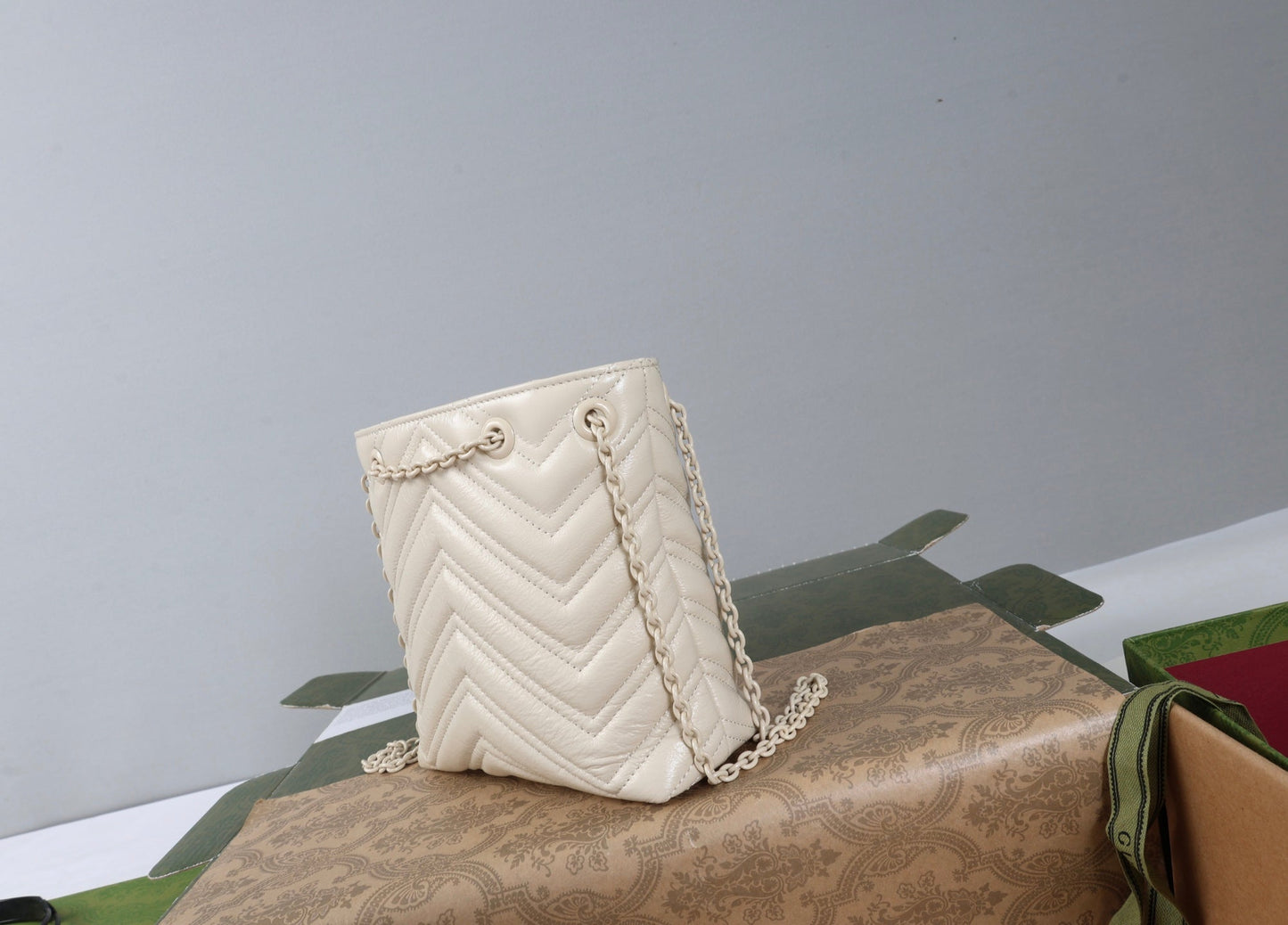 Gucci 26s Marmont Nano Bucket Bag Ivory Quilted Leather