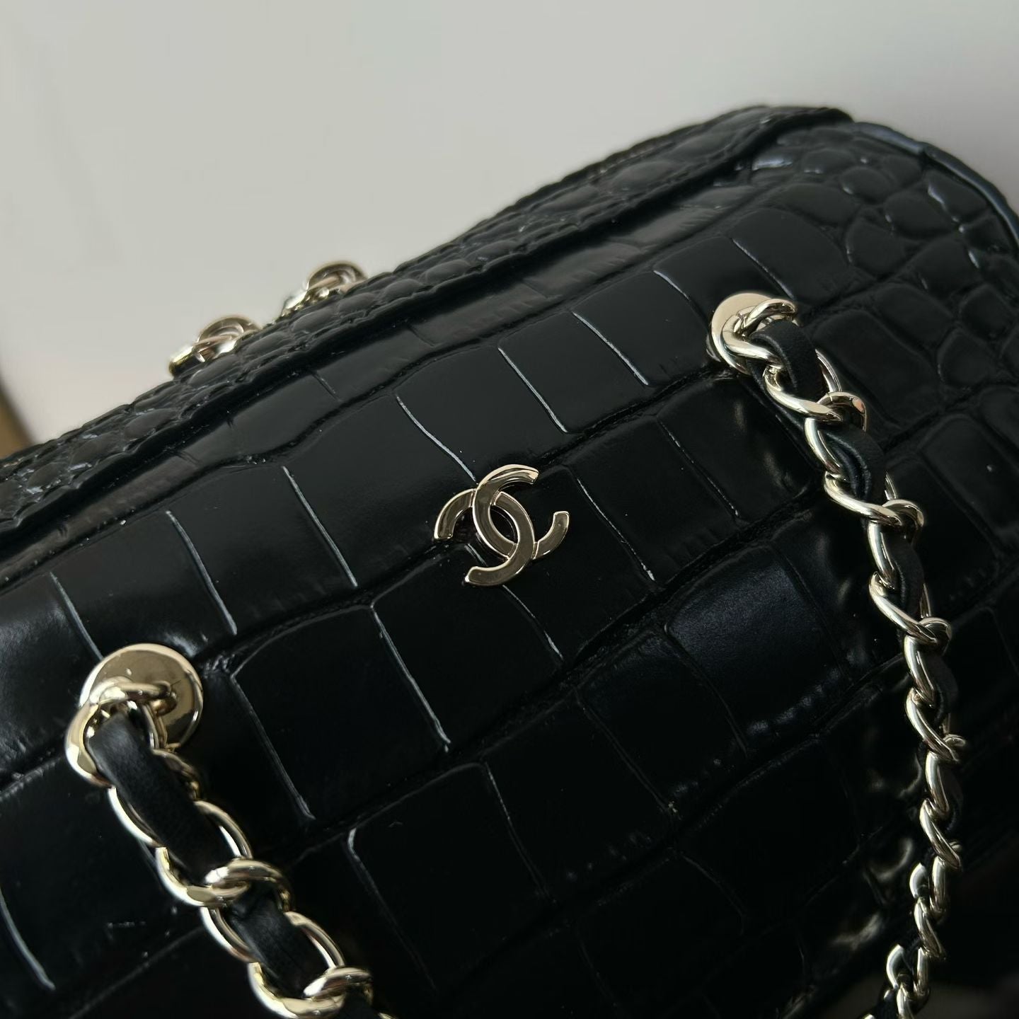 CC 26P Bowling Bag Black Crocodile-Embossed Calfskin
