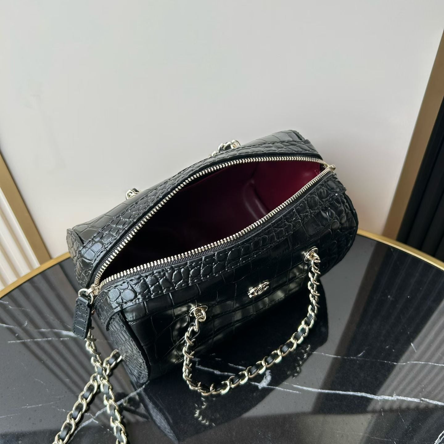 CC 26P Bowling Bag Black Crocodile-Embossed Calfskin