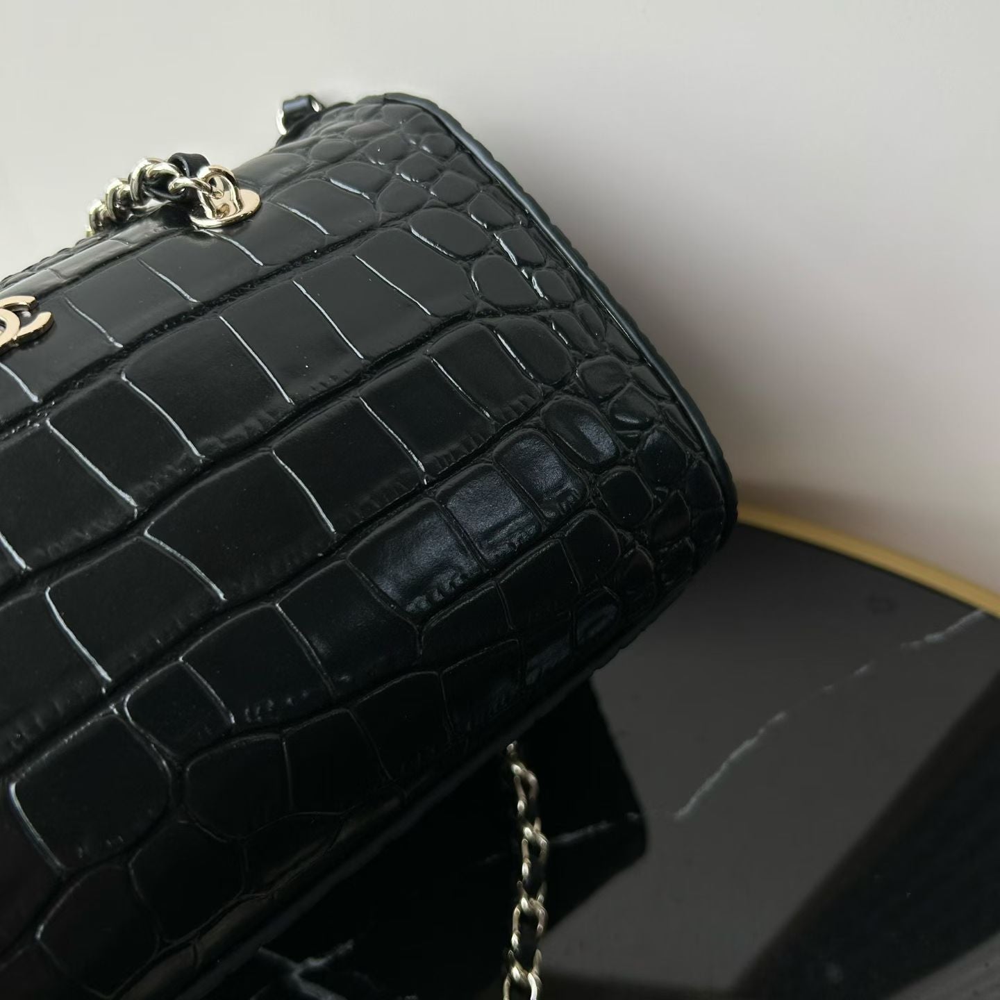 CC 26P Bowling Bag Black Crocodile-Embossed Calfskin