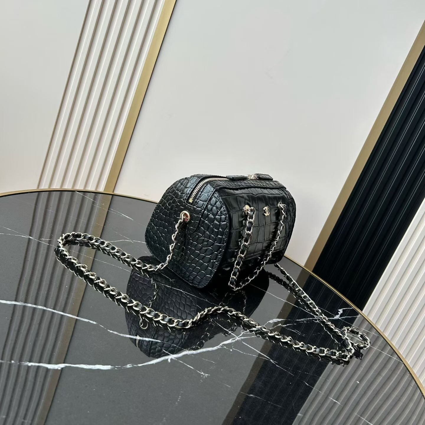 CC 26P Bowling Bag Black Crocodile-Embossed Calfskin
