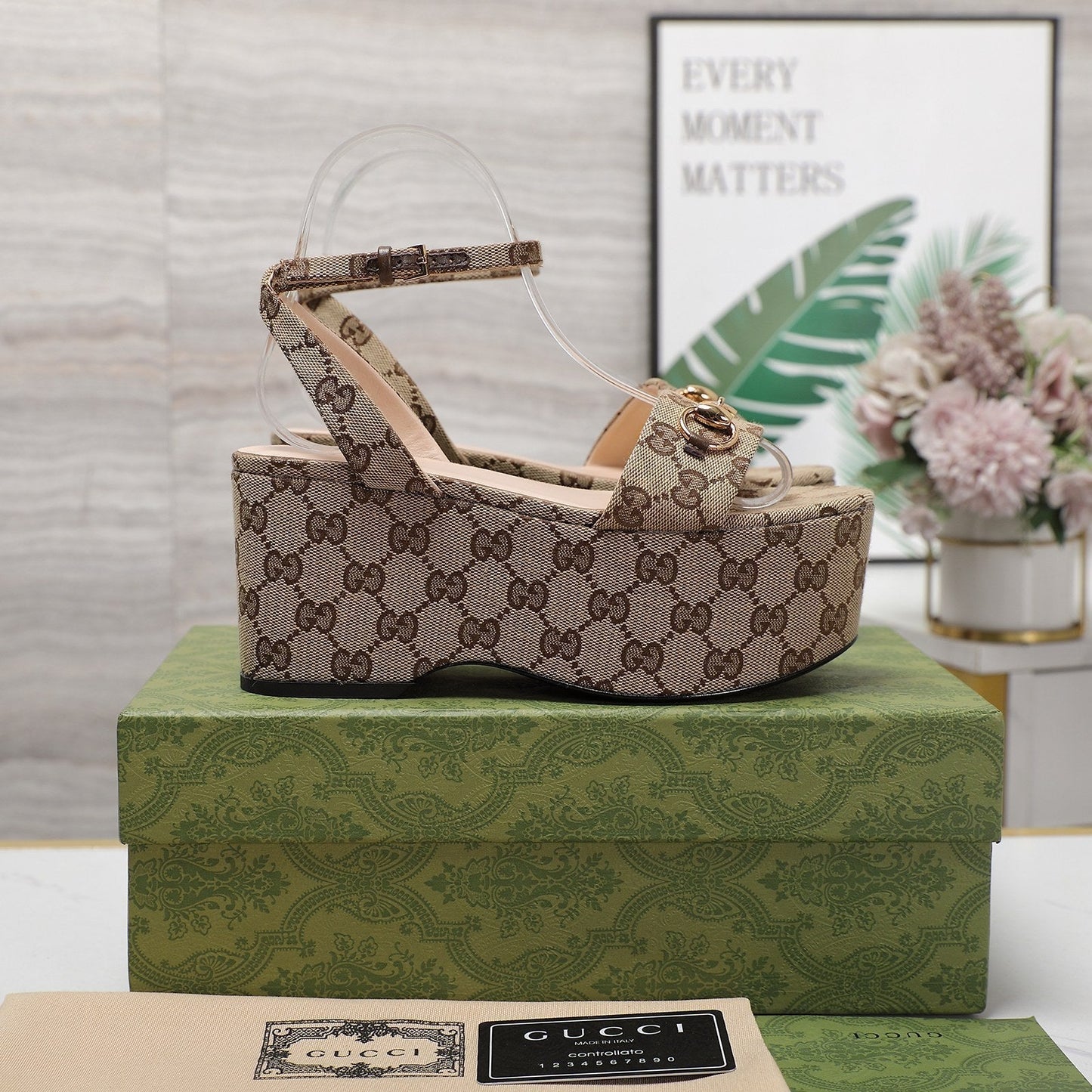 GG  Horsebit Wedges Sandals Brown