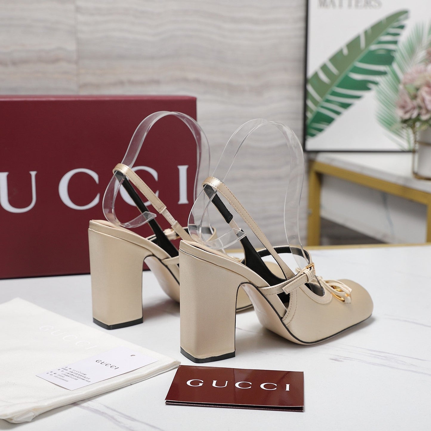 Gucci Horsebit Slingback Pumps Light Beige  Satin Fabric 504421