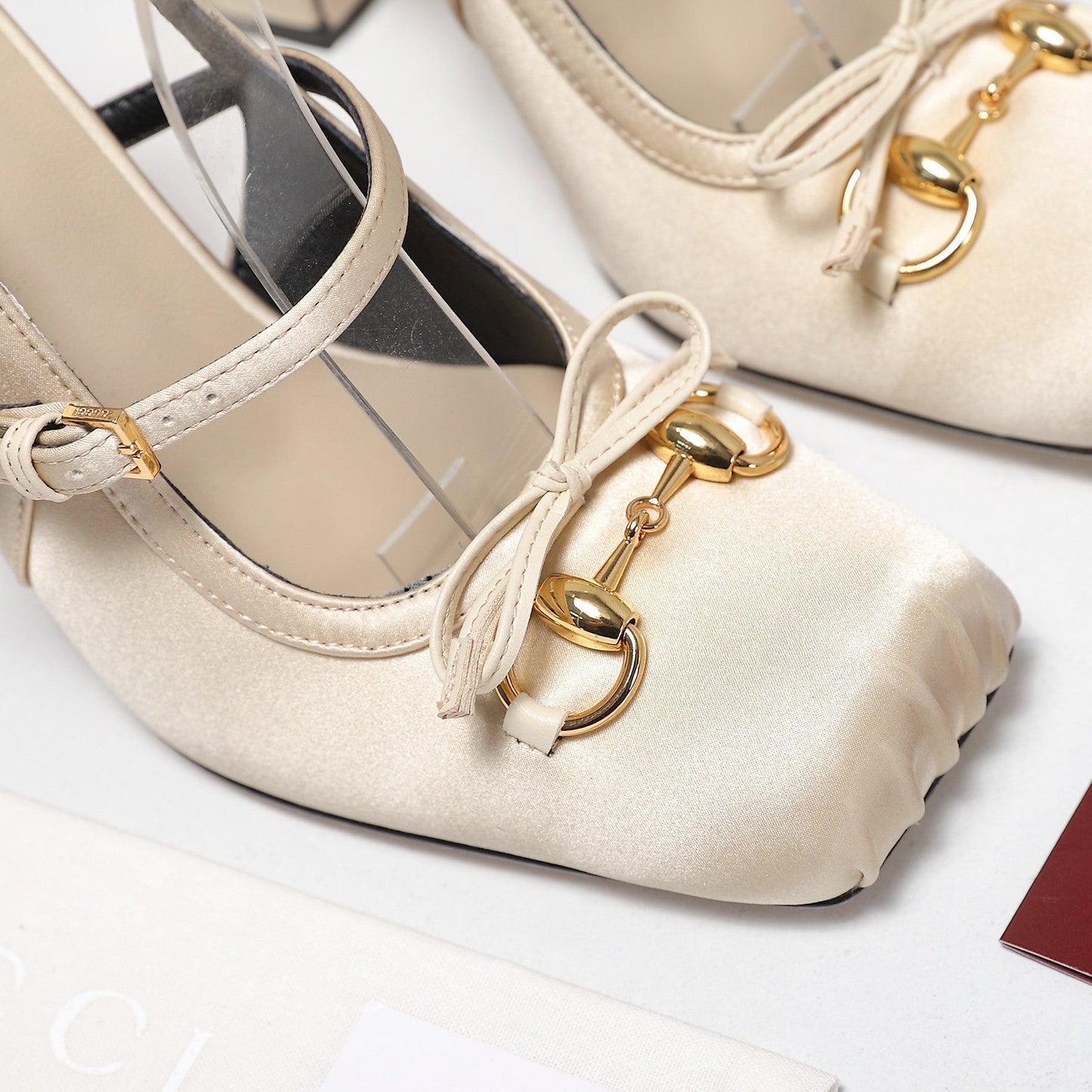 Gucci Horsebit Slingback Pumps Light Beige  Satin Fabric 504421
