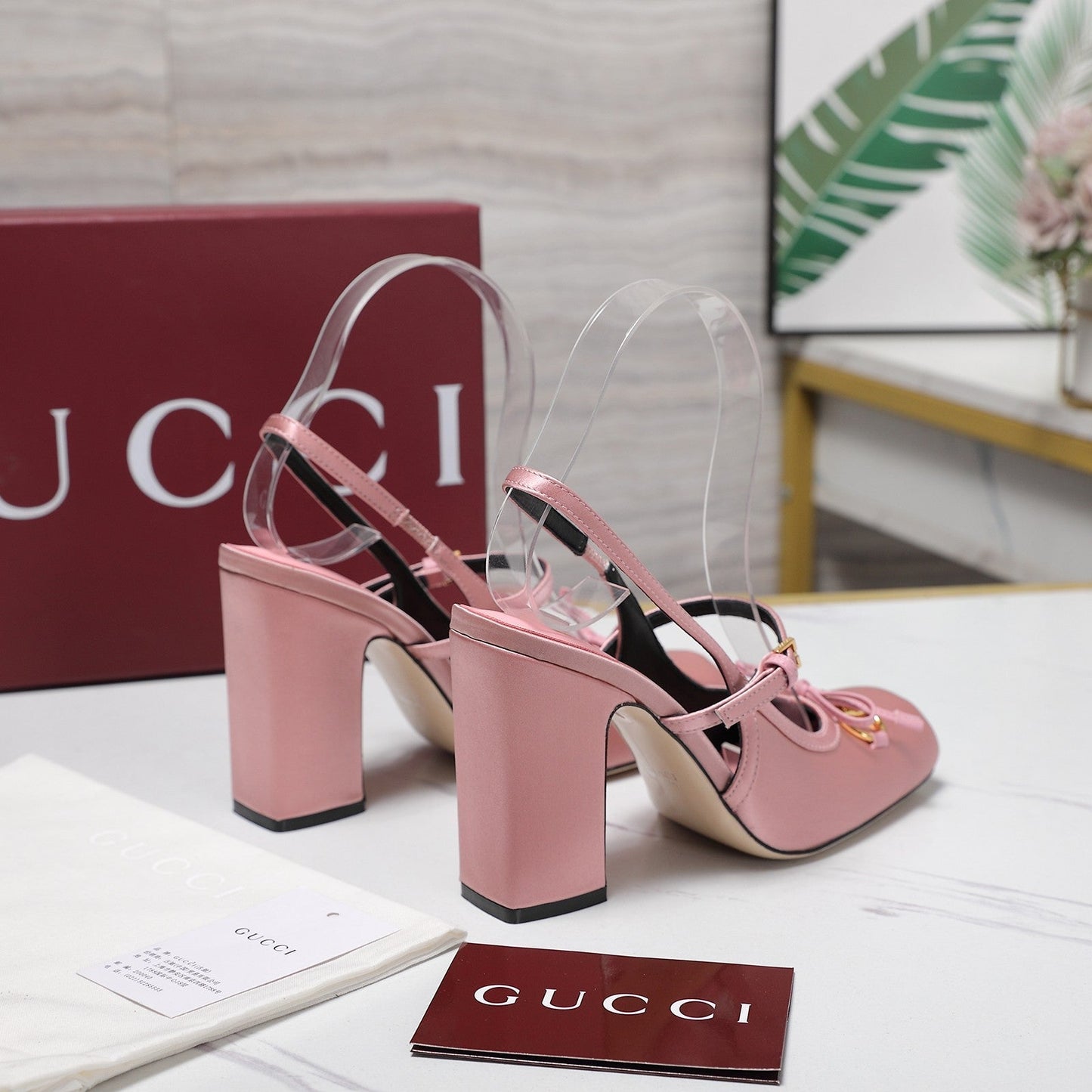 Gucci Horsebit Slingback Pumps Pink  Satin Fabric 504422