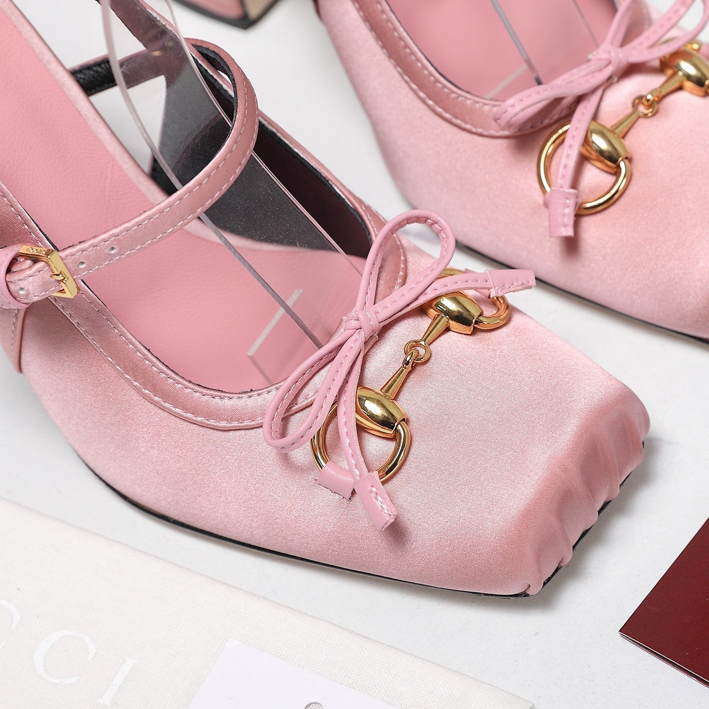 Gucci Horsebit Slingback Pumps Pink  Satin Fabric 504422