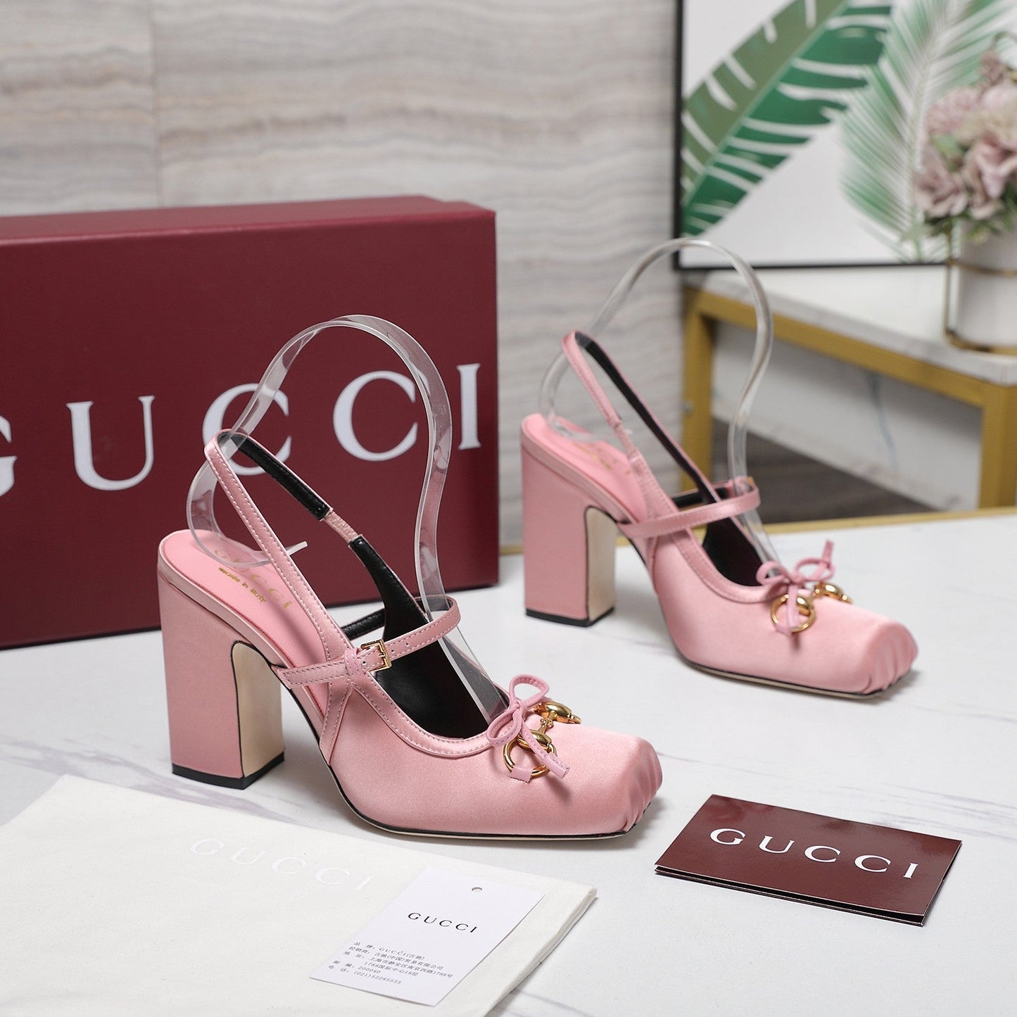 Gucci Horsebit Slingback Pumps Pink  Satin Fabric 504422