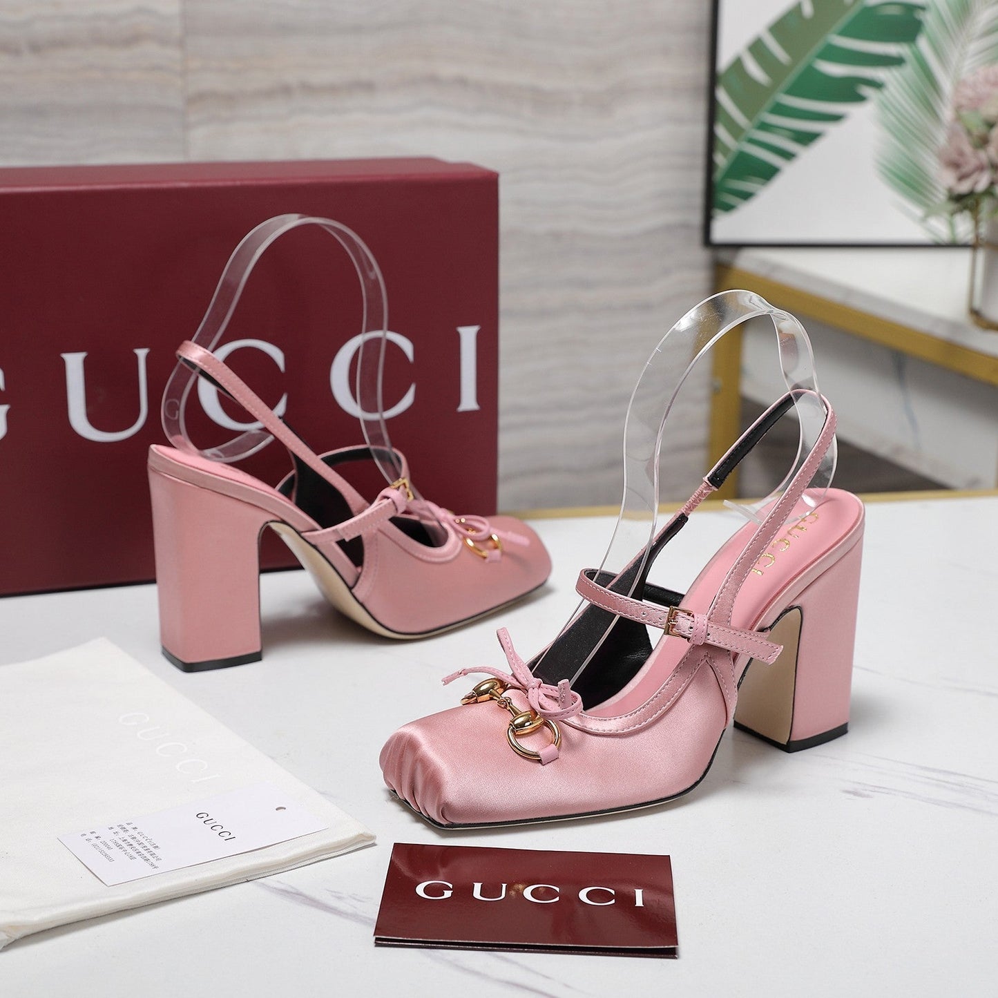Gucci Horsebit Slingback Pumps Pink  Satin Fabric 504422