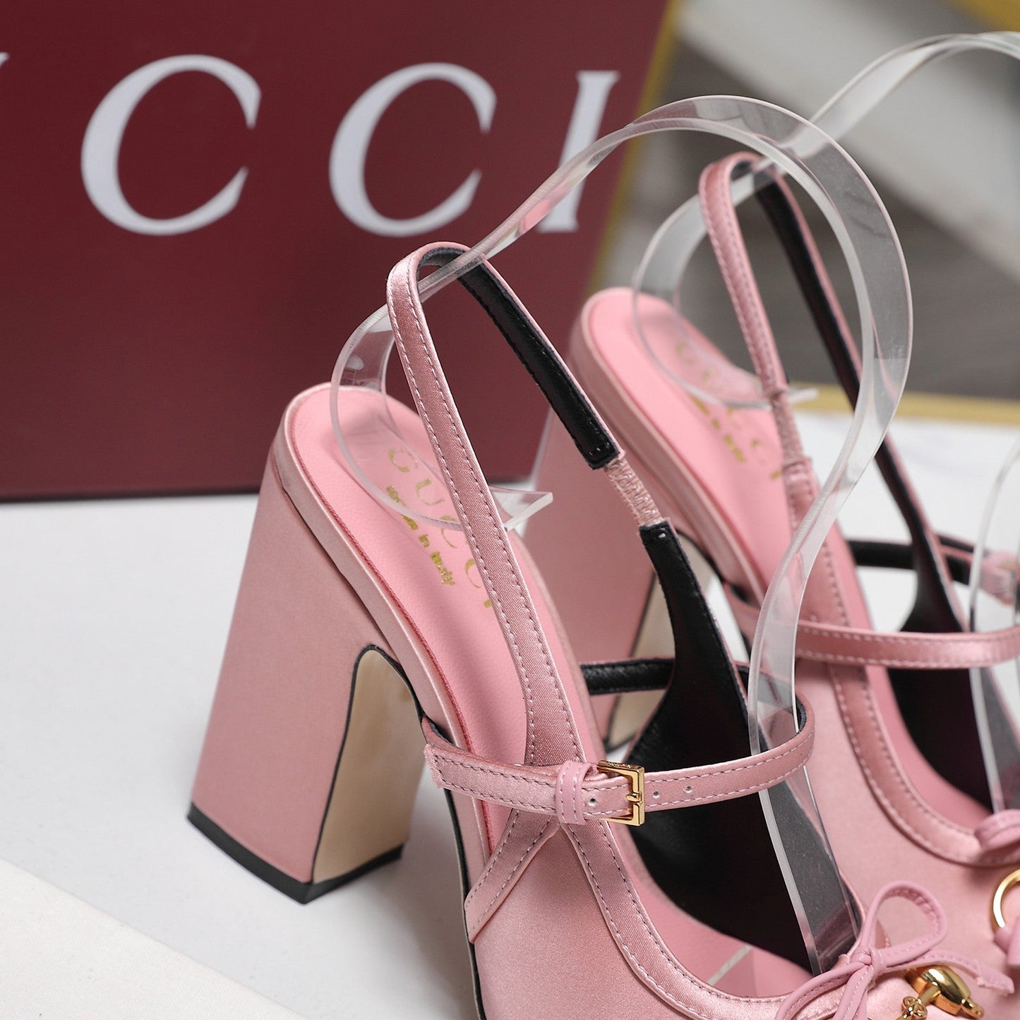 Gucci Horsebit Slingback Pumps Pink  Satin Fabric 504422