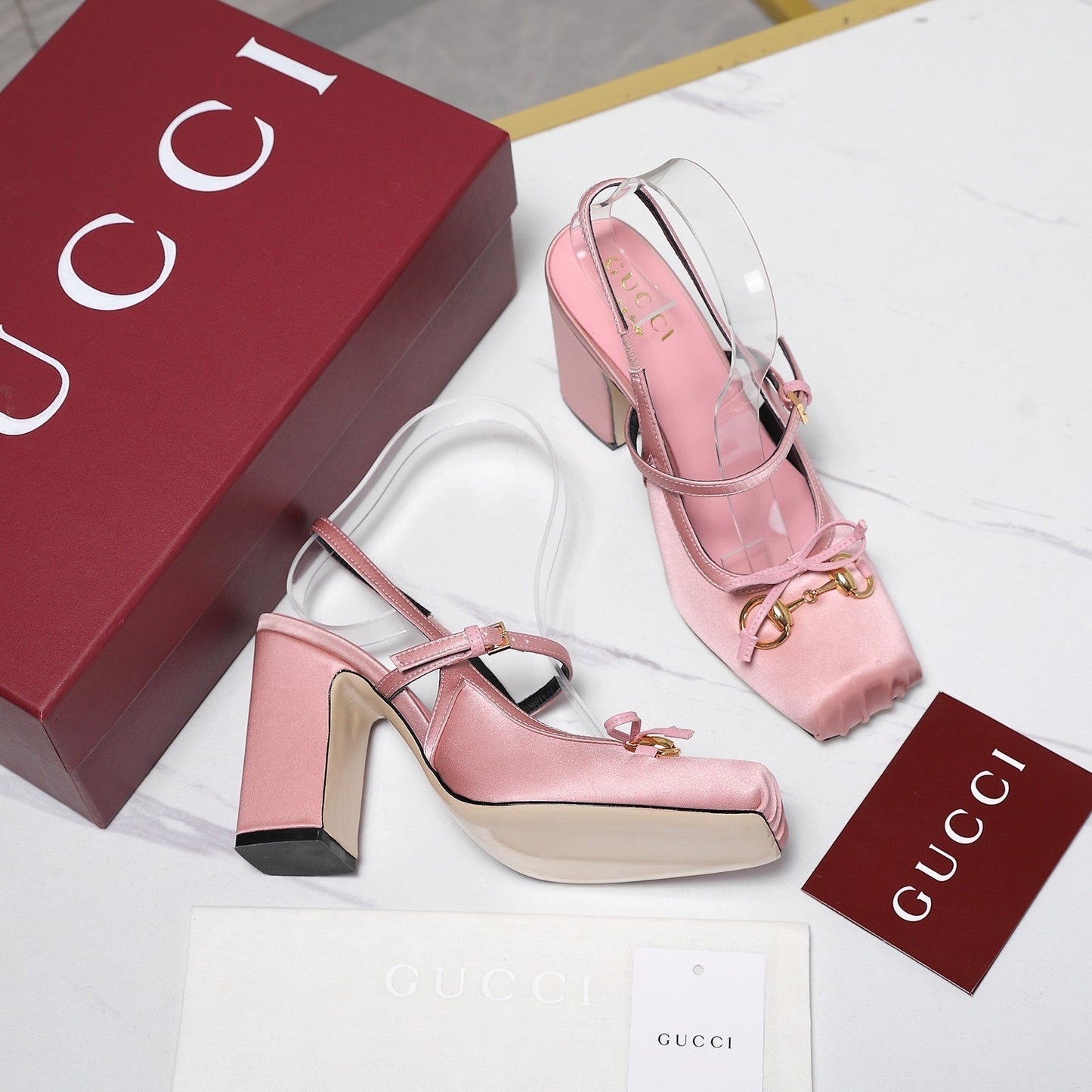 Gucci Horsebit Slingback Pumps Pink  Satin Fabric 504422