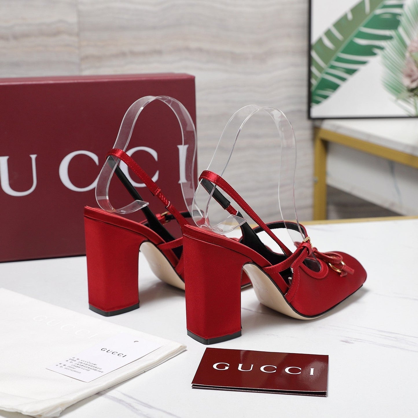 Gucci Horsebit Slingback Pumps Red  Satin Fabric 504423
