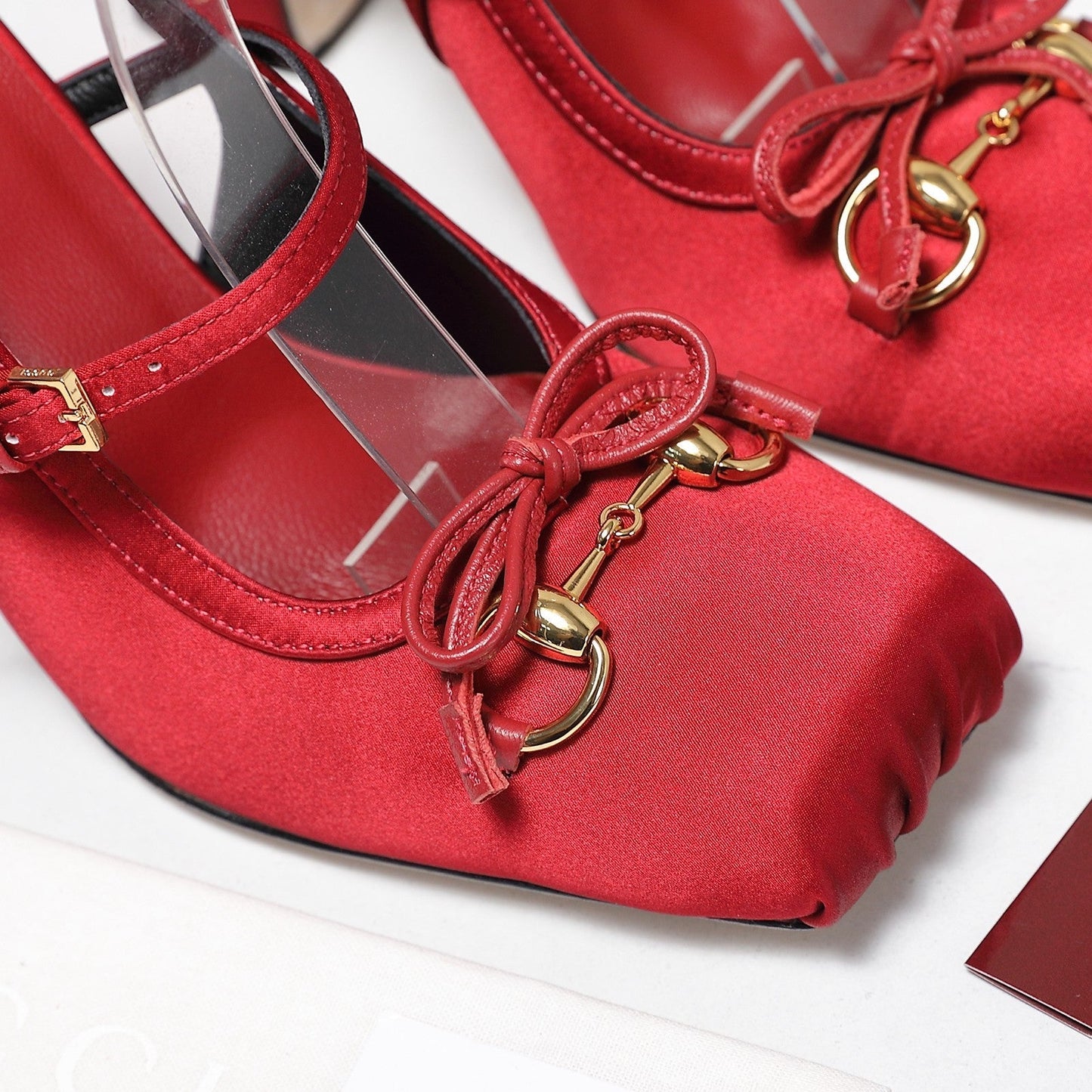 Gucci Horsebit Slingback Pumps Red  Satin Fabric 504423