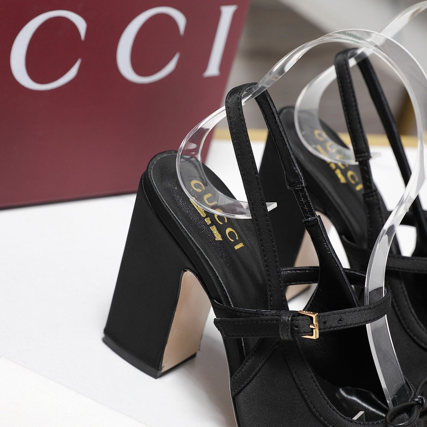 Gucci Horsebit Slingback Pumps Black Satin Fabric 504424