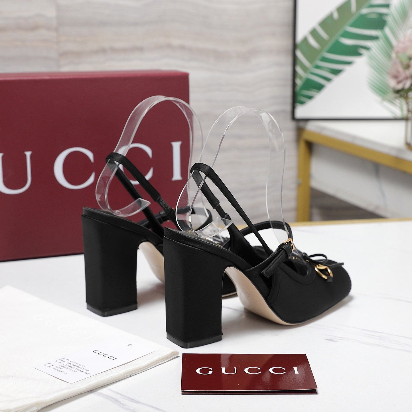 Gucci Horsebit Slingback Pumps Black Satin Fabric 504424
