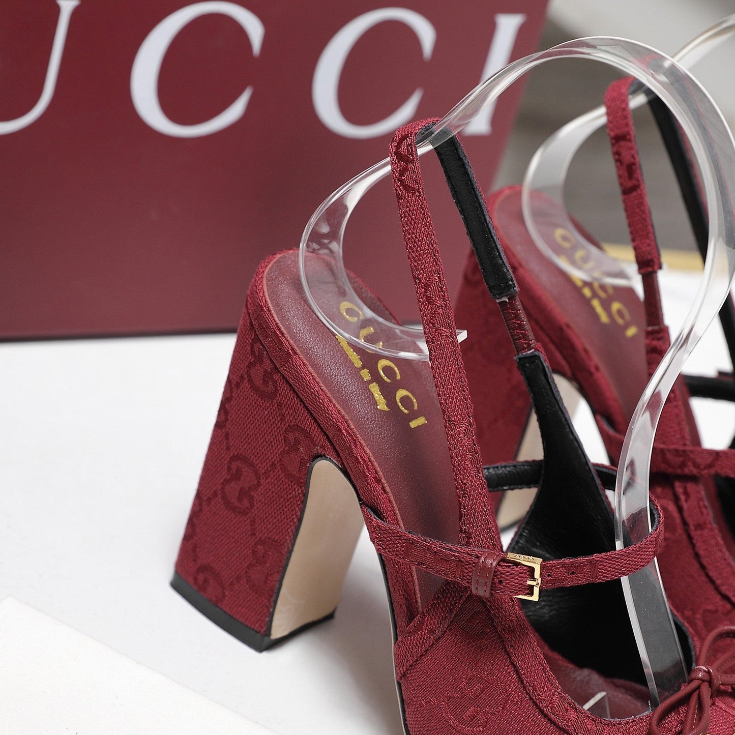 Gucci Horsebit Slingback Pumps Burgundy Jacquard Canvas 504426