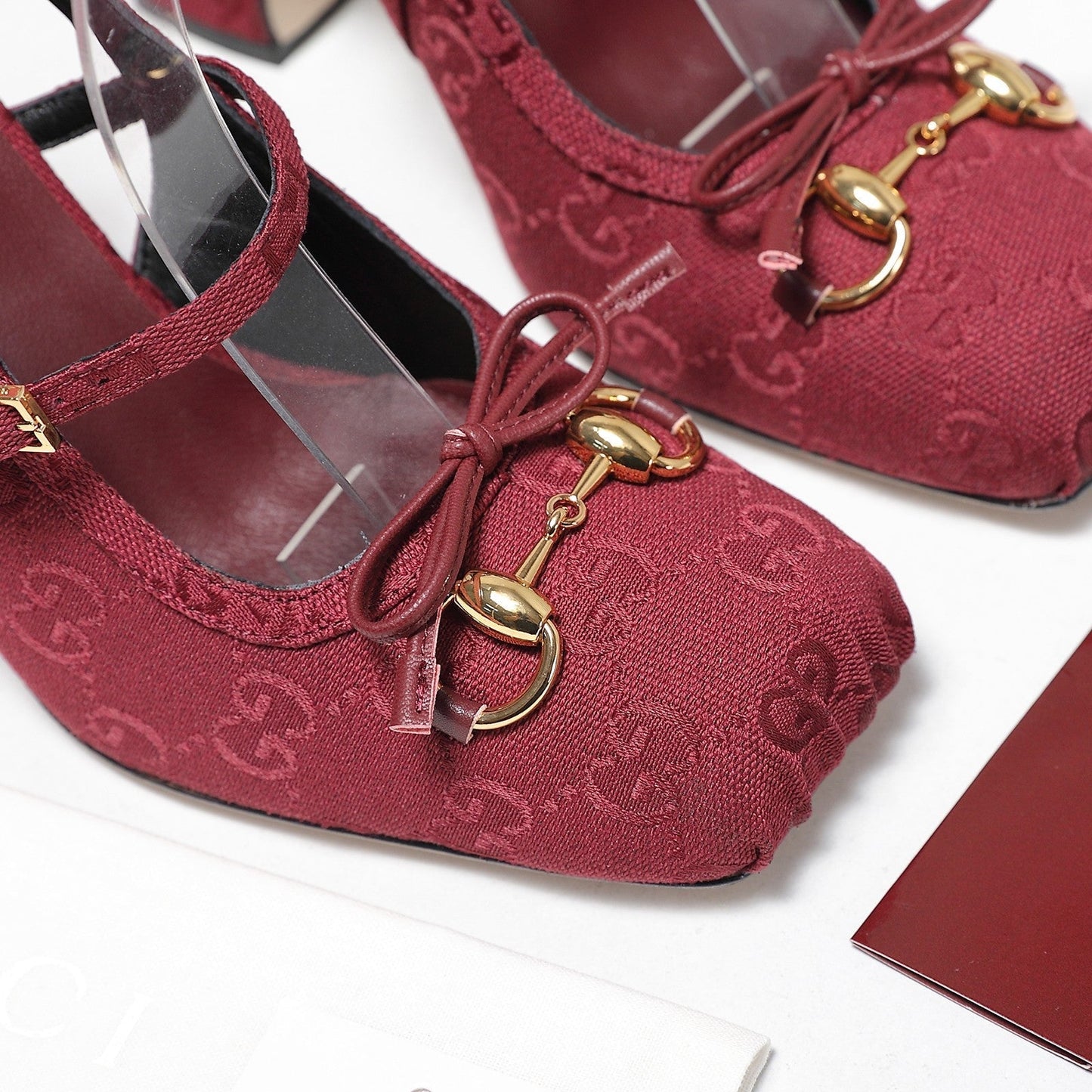 Gucci Horsebit Slingback Pumps Burgundy Jacquard Canvas 504426