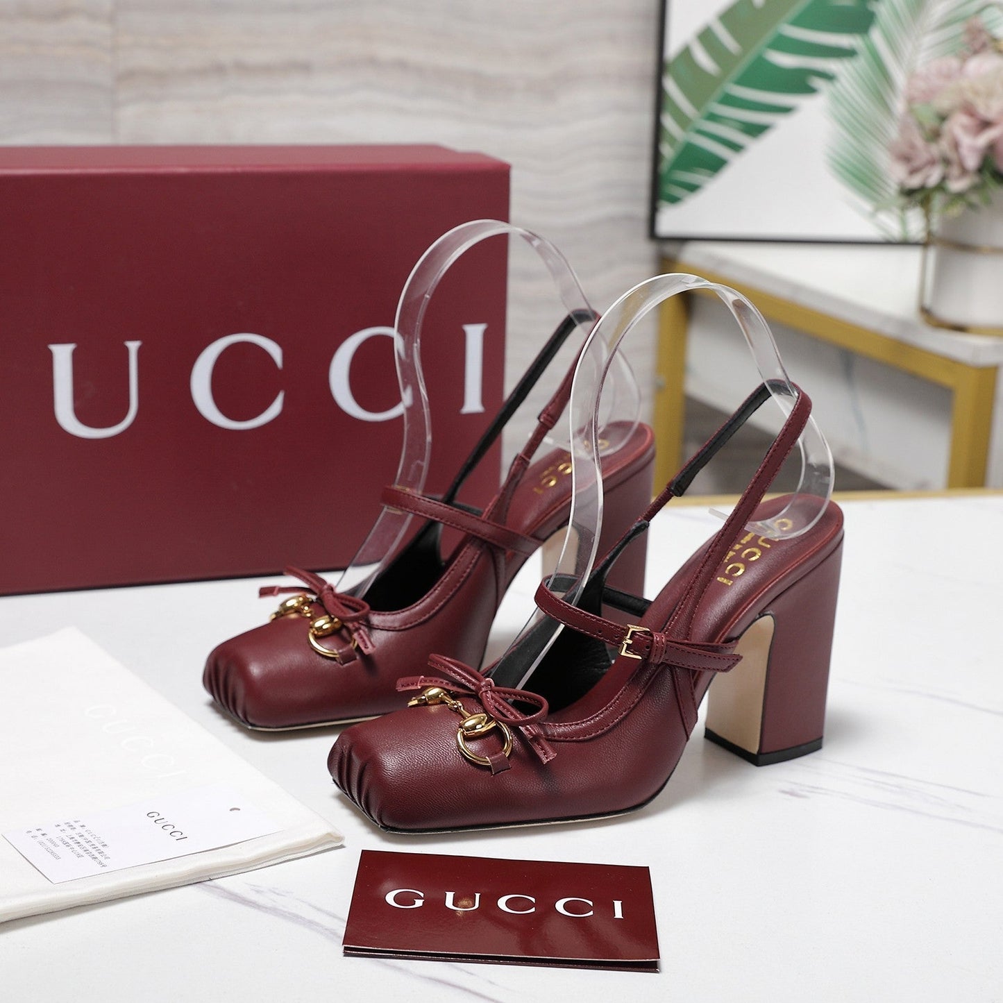 Gucci Horsebit  Slingback Pumps 7CM Red Leather 504427