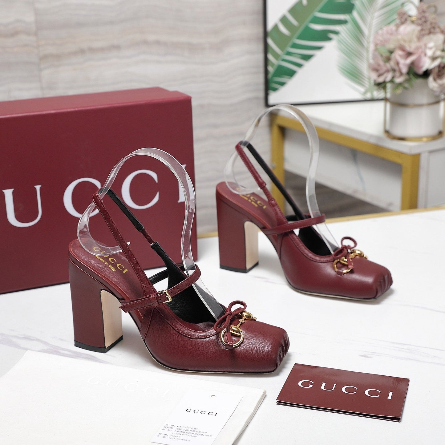 Gucci Horsebit  Slingback Pumps 7CM Red Leather 504427