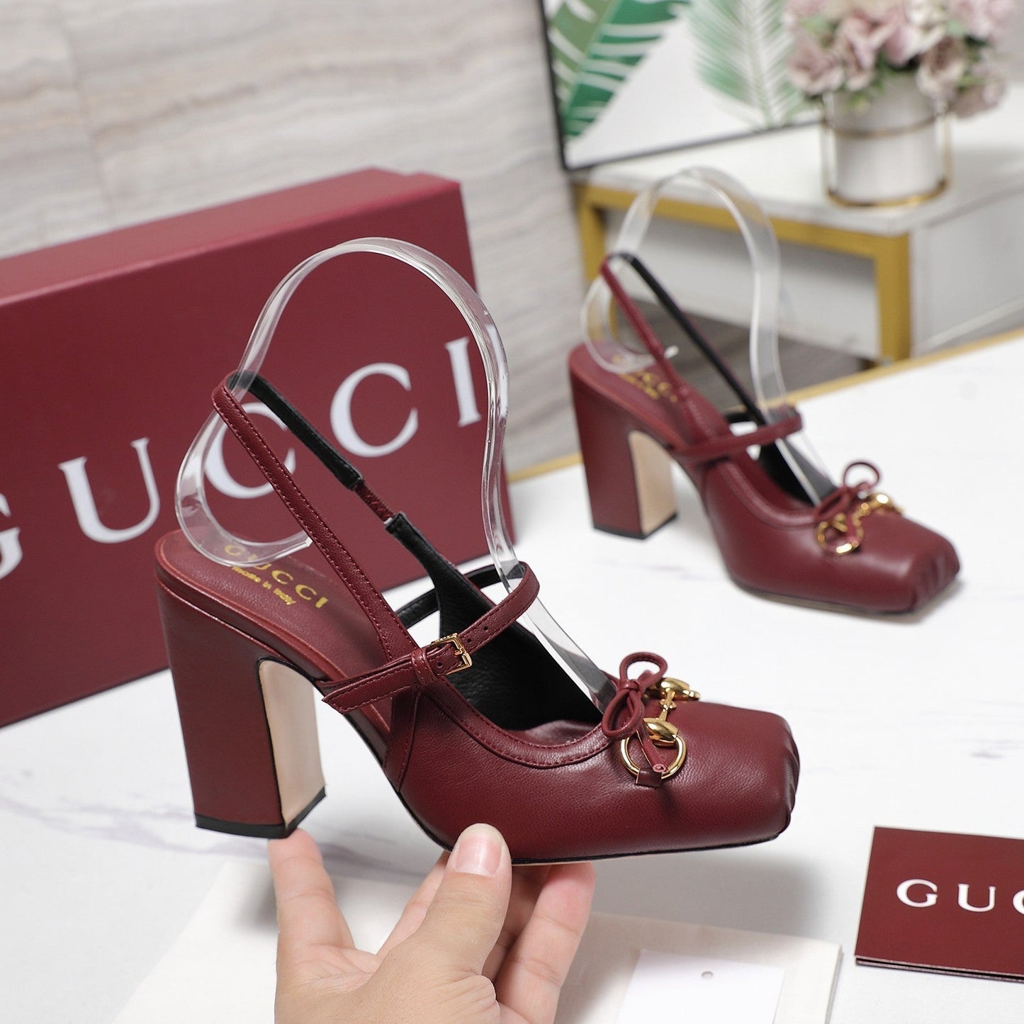 Gucci Horsebit  Slingback Pumps 7CM Red Leather 504427