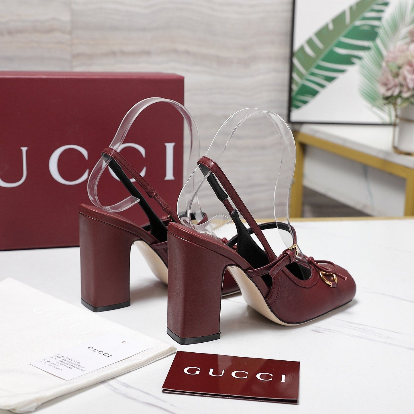 Gucci Horsebit  Slingback Pumps 7CM Red Leather 504427