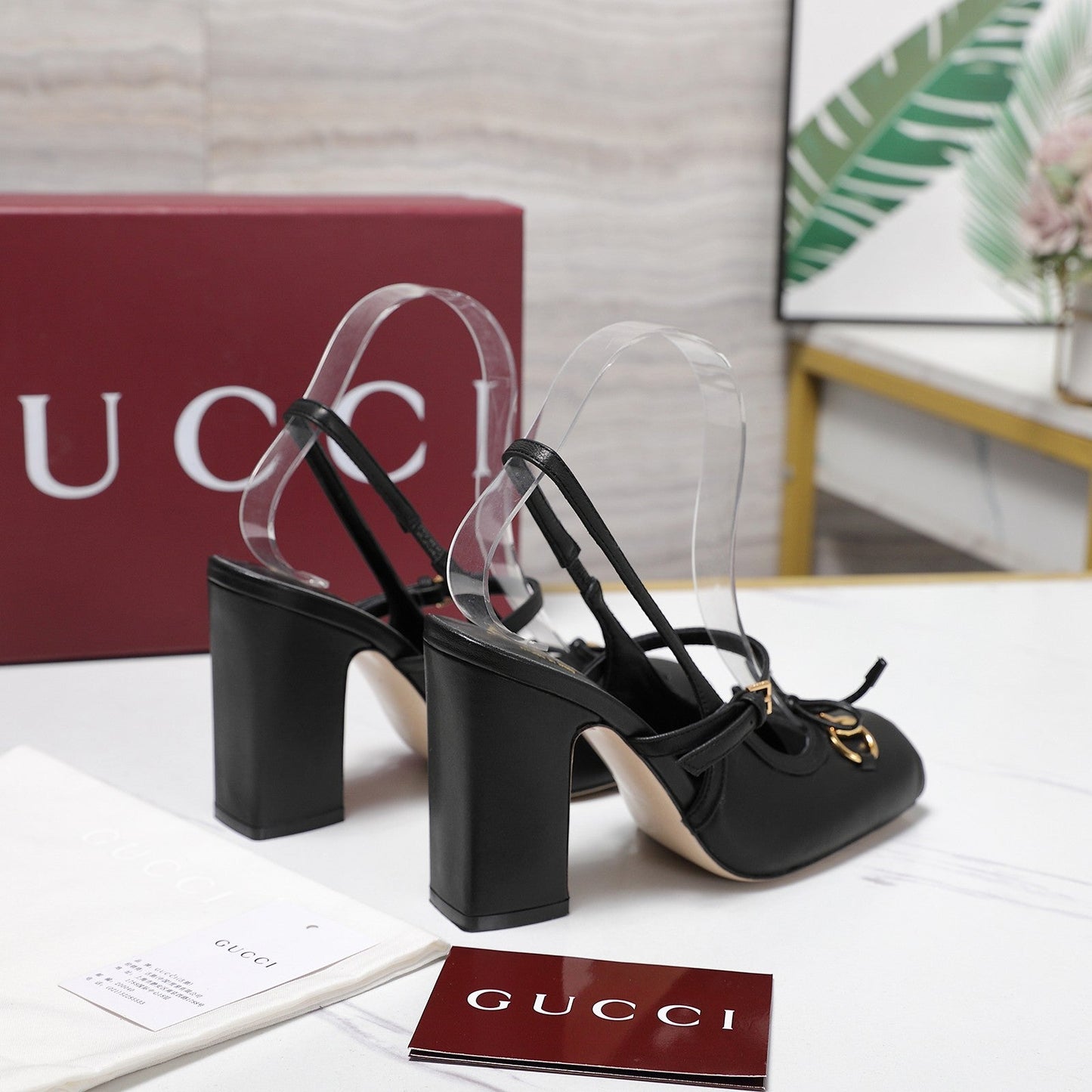 Gucci Horsebit  Slingback Pumps 7CM Black Leather 504428